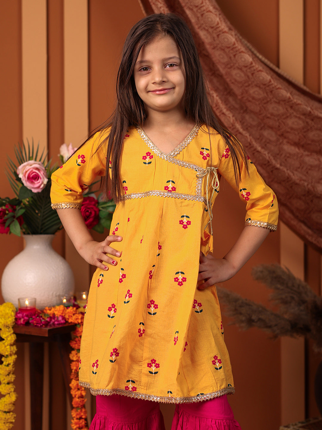 Sharara set for Girls - Yellow & Red