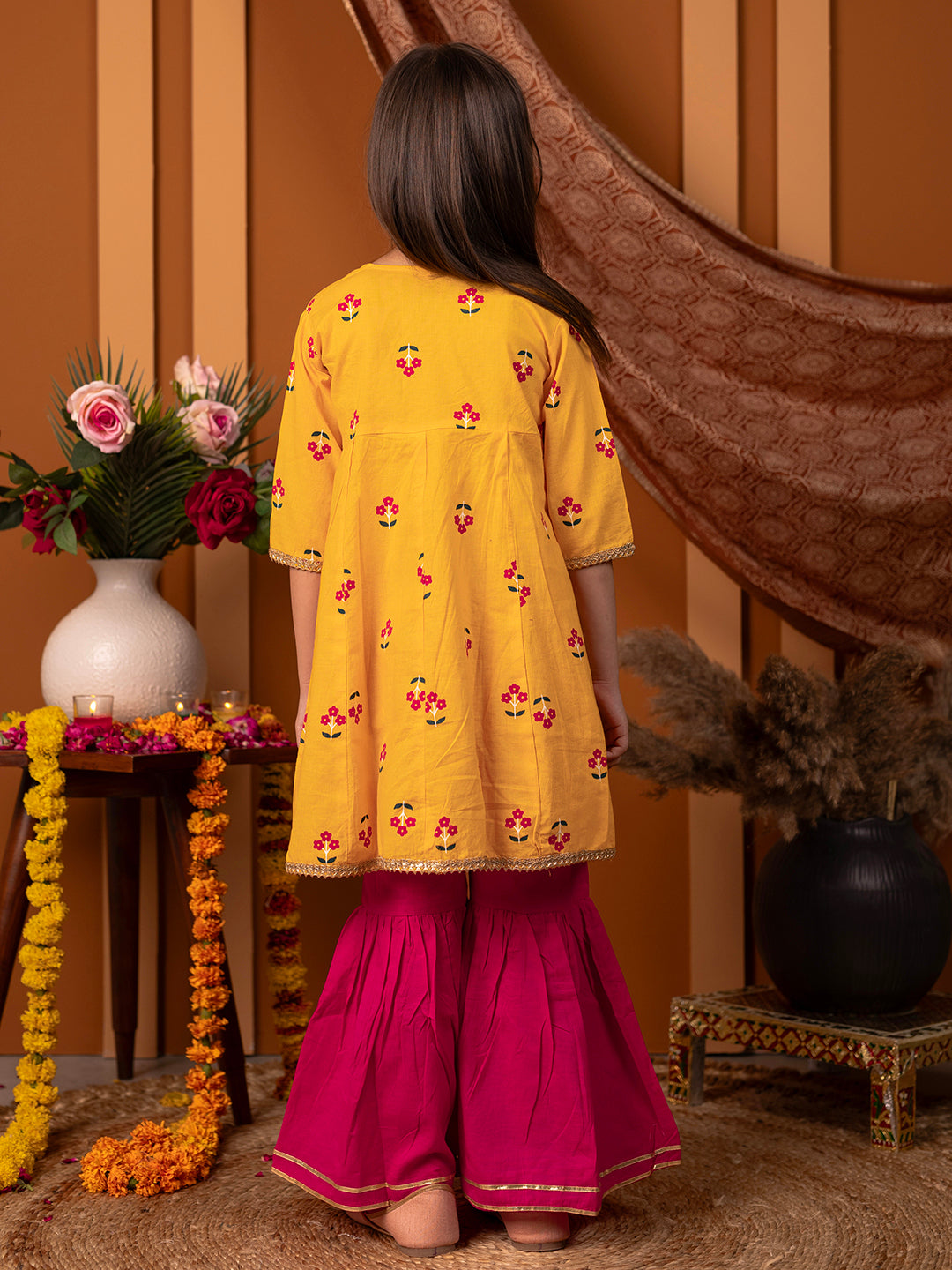 Sharara set for Girls - Yellow & Red