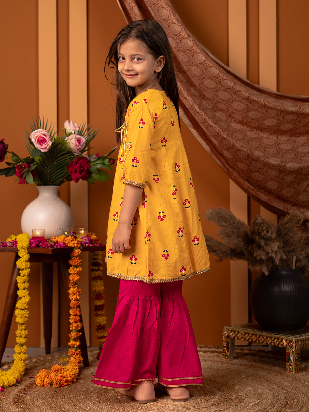 Sharara set for Girls - Yellow & Red