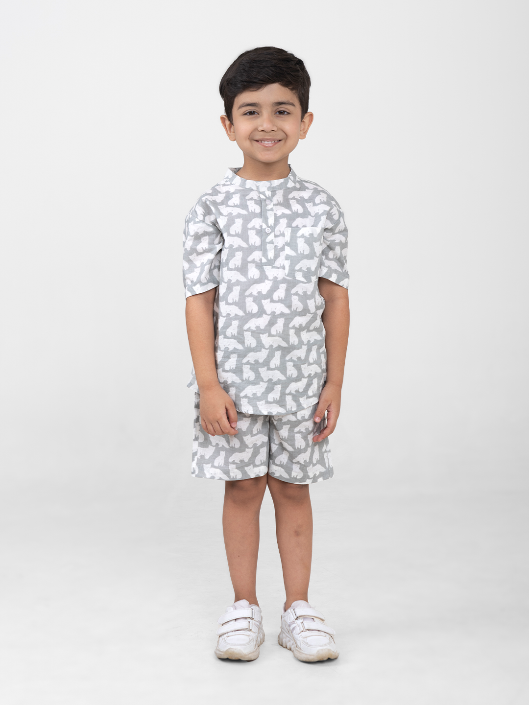 Conjunto de dos piezas de algodón de manga corta para niños unisex (estampado de animales)