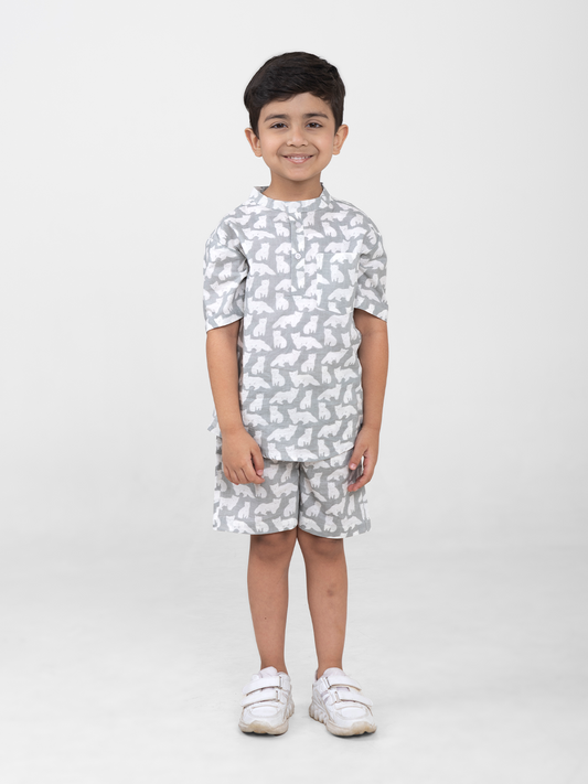 Kids Cotton Half Sleeves Co-ords Set For Unisex (Animals Print)