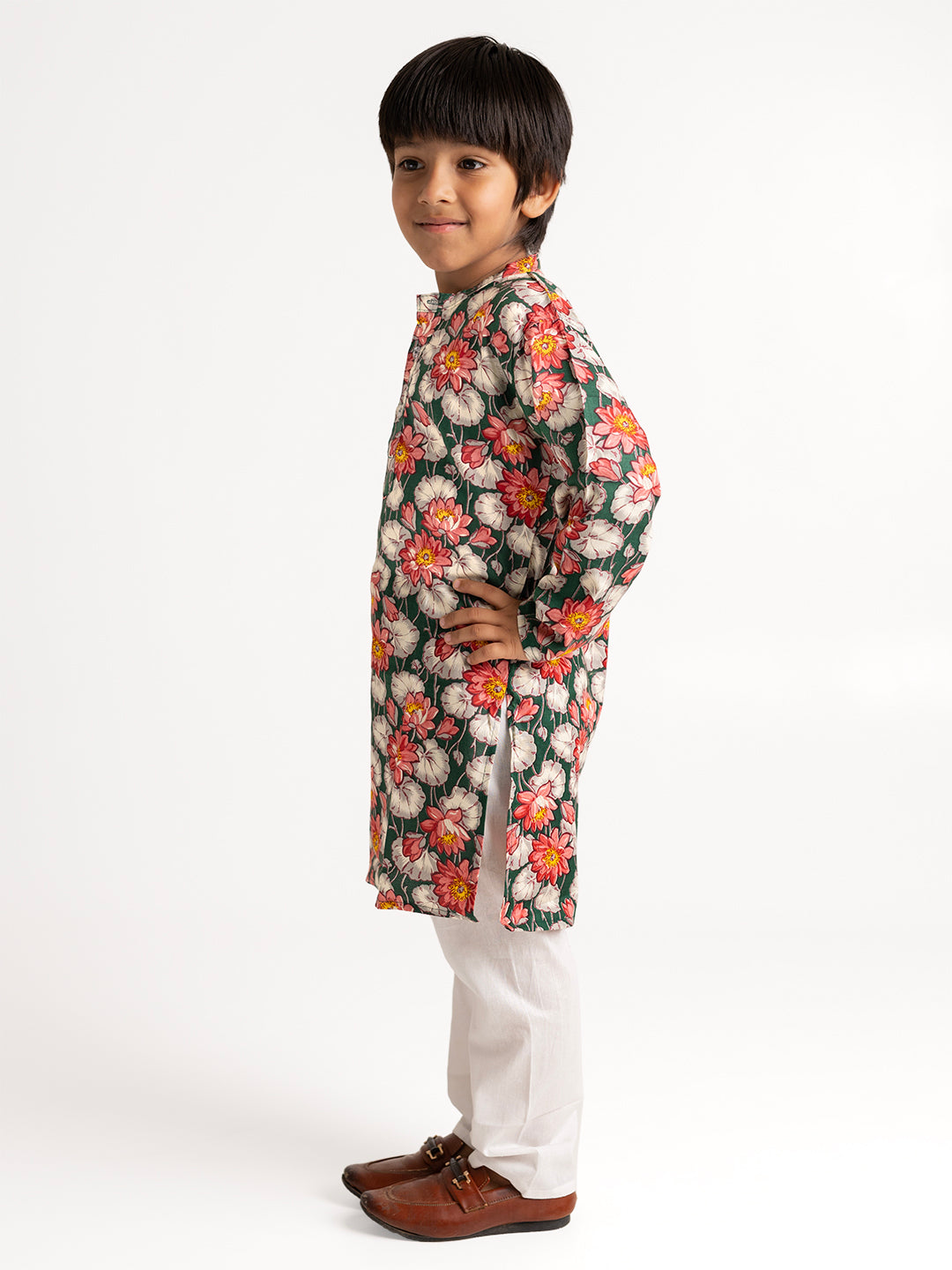 Boys Floral Kurta Pyjama Set in Mulmul Cotton