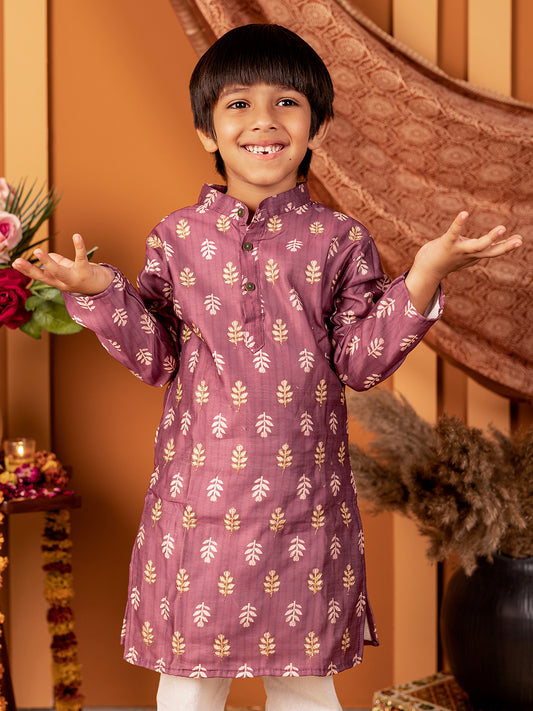 Boys Kurta Pyjama Set in Chanderi Cotton Silk- Purple