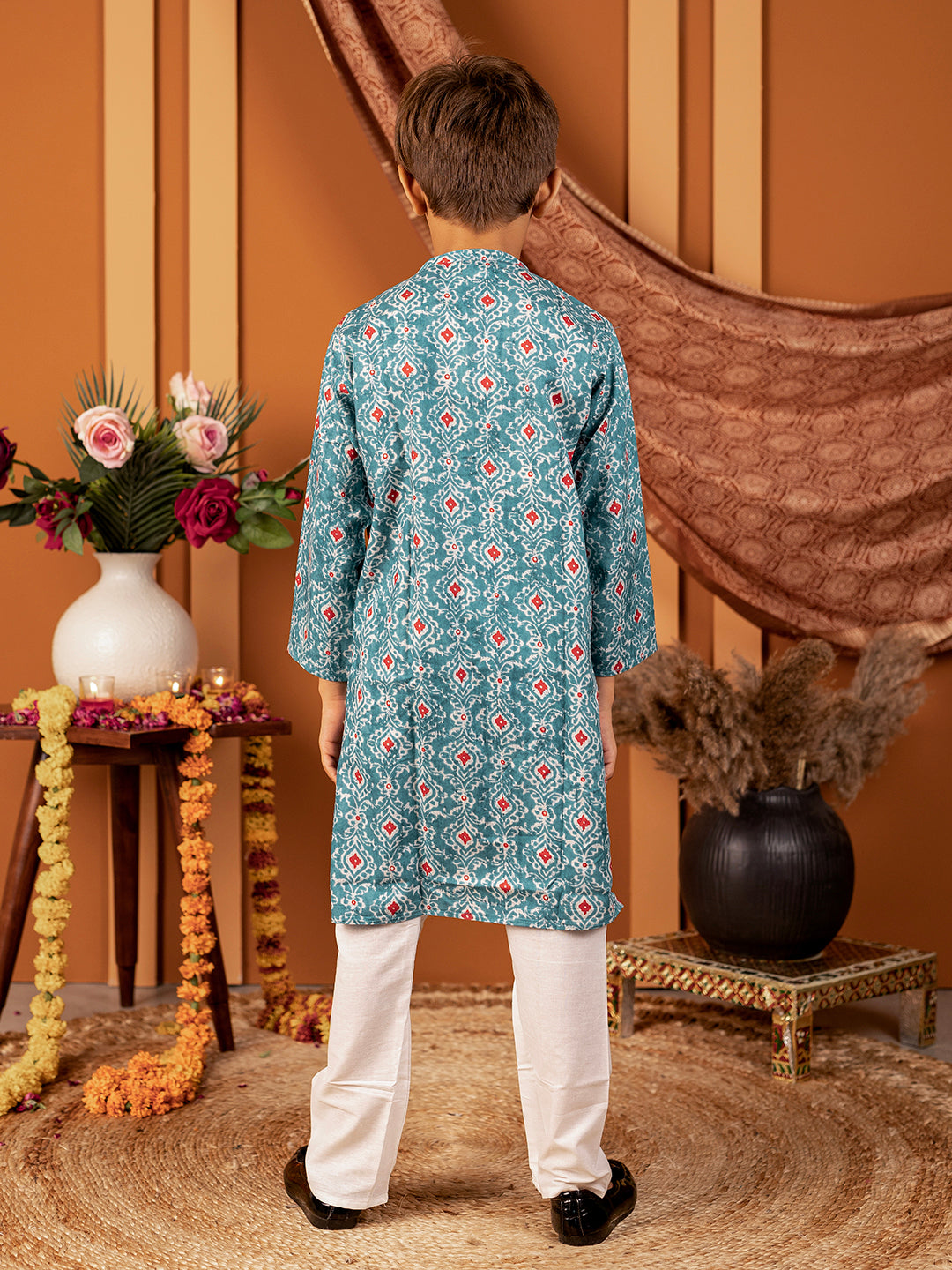 Boys Kurta Pyjama Set in Mulmul Cotton- Blue