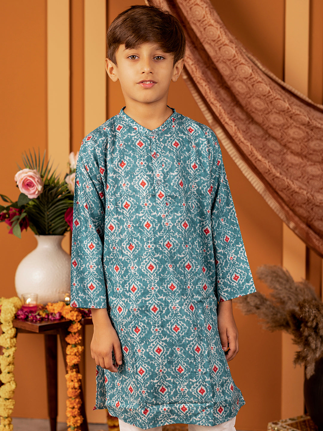 Boys Kurta Pyjama Set in Mulmul Cotton- Blue