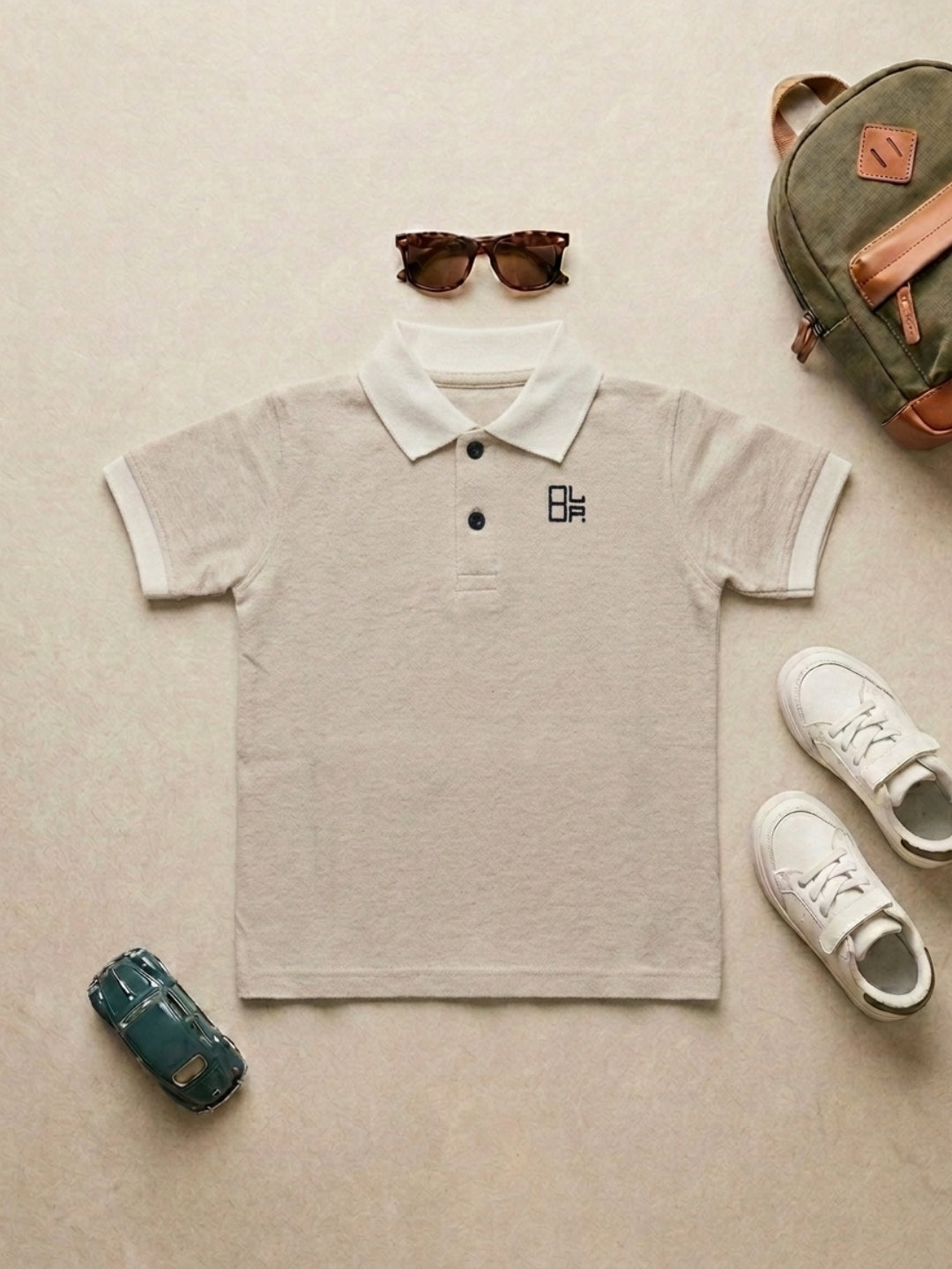 Boys Pure Cotton Peach Color Pique Polo T Shirt with Off White Collar