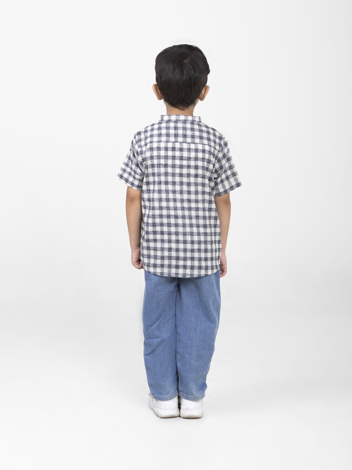 Boys Cotton Half Sleeves Mandarin Collar Shirts (Navy Blue)