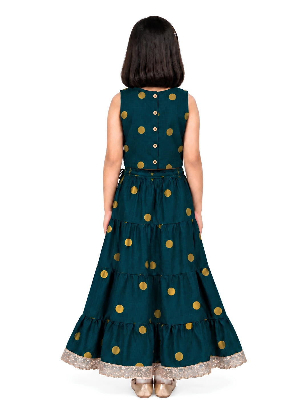 Biglilpeople Girls Round Neck Cotton Silk Sleeveless Lehenga Choli Set