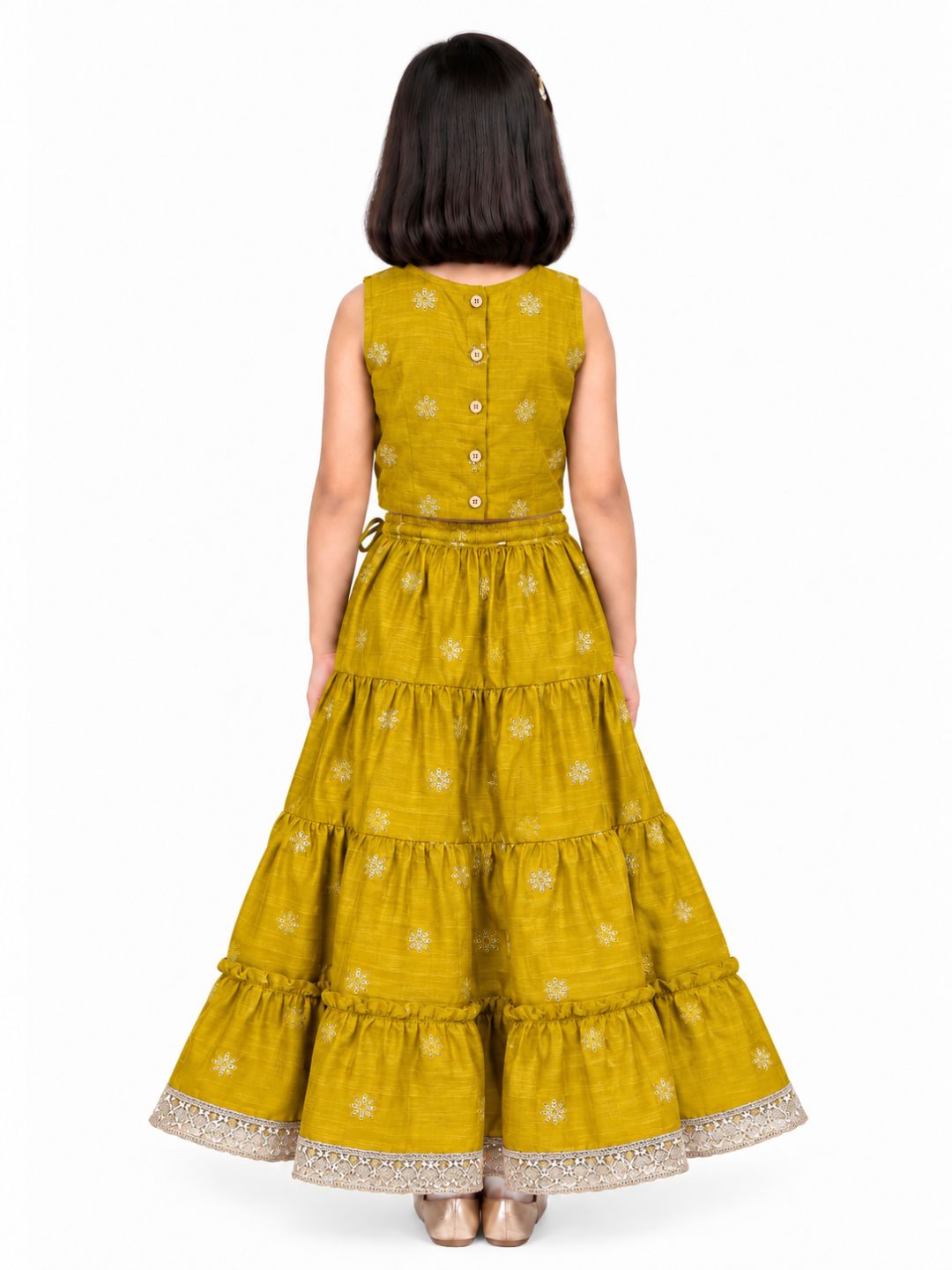 Biglilpeople Girls Round Neck Cotton Silk Lehenga Choli Set