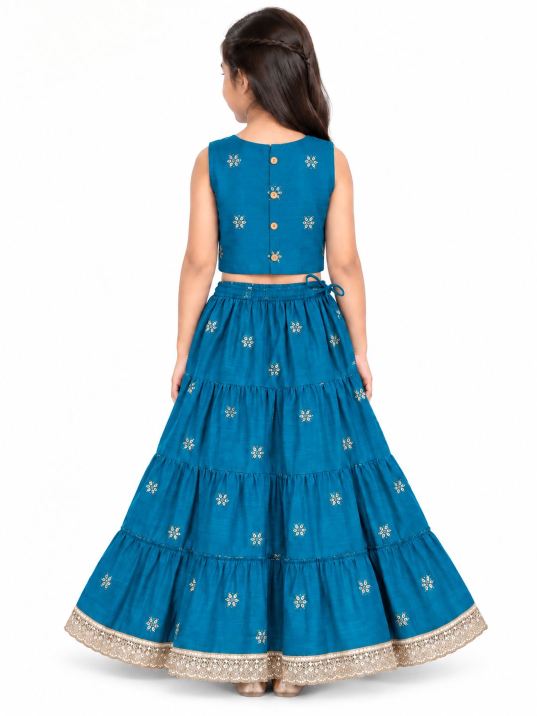 Biglilpeople Girls Round Neck Cotton Silk Lehenga Choli Set