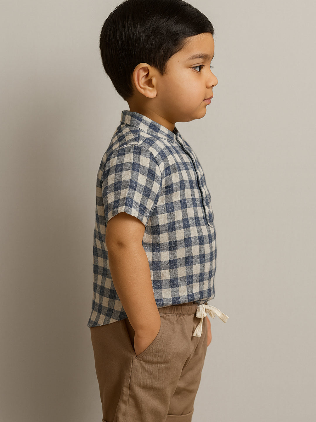 Infants Boys Mandarin Collar Checks Shirts and Shorts