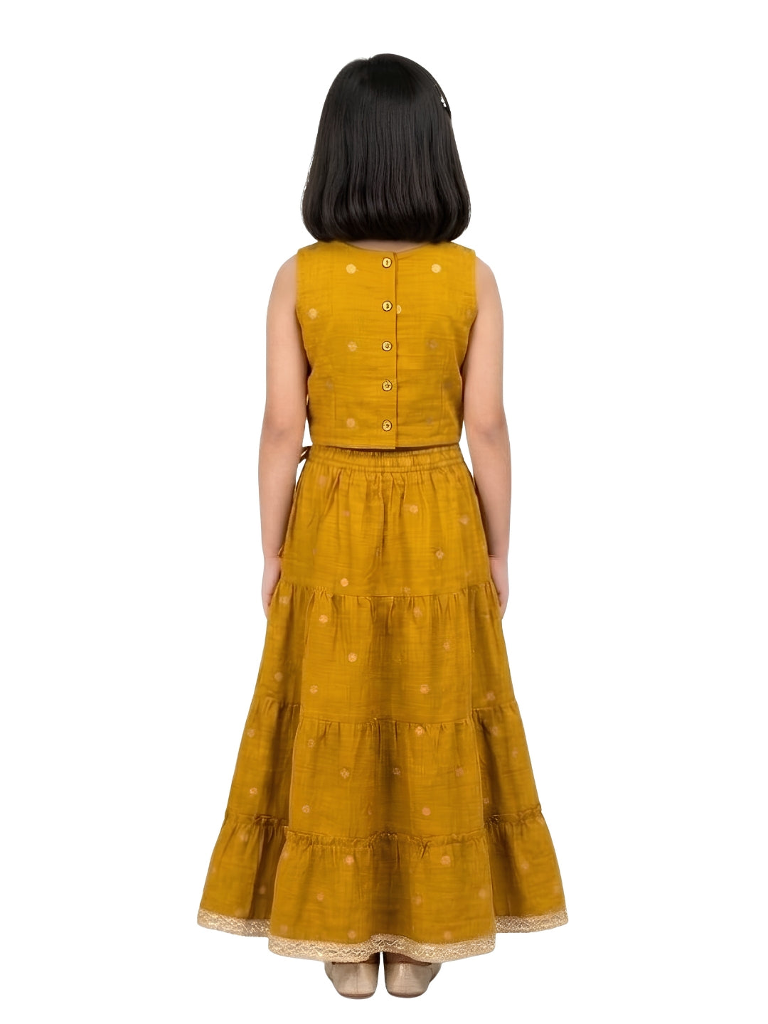 Biglilpeople Girls Round Neck Cotton Silk Lehenga Choli Set