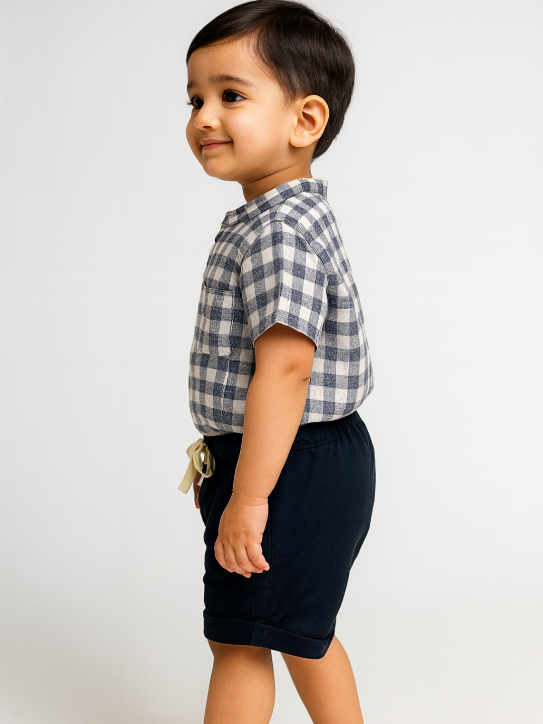 Infants Boys Mandarin Collar Checks Shirts and Shorts