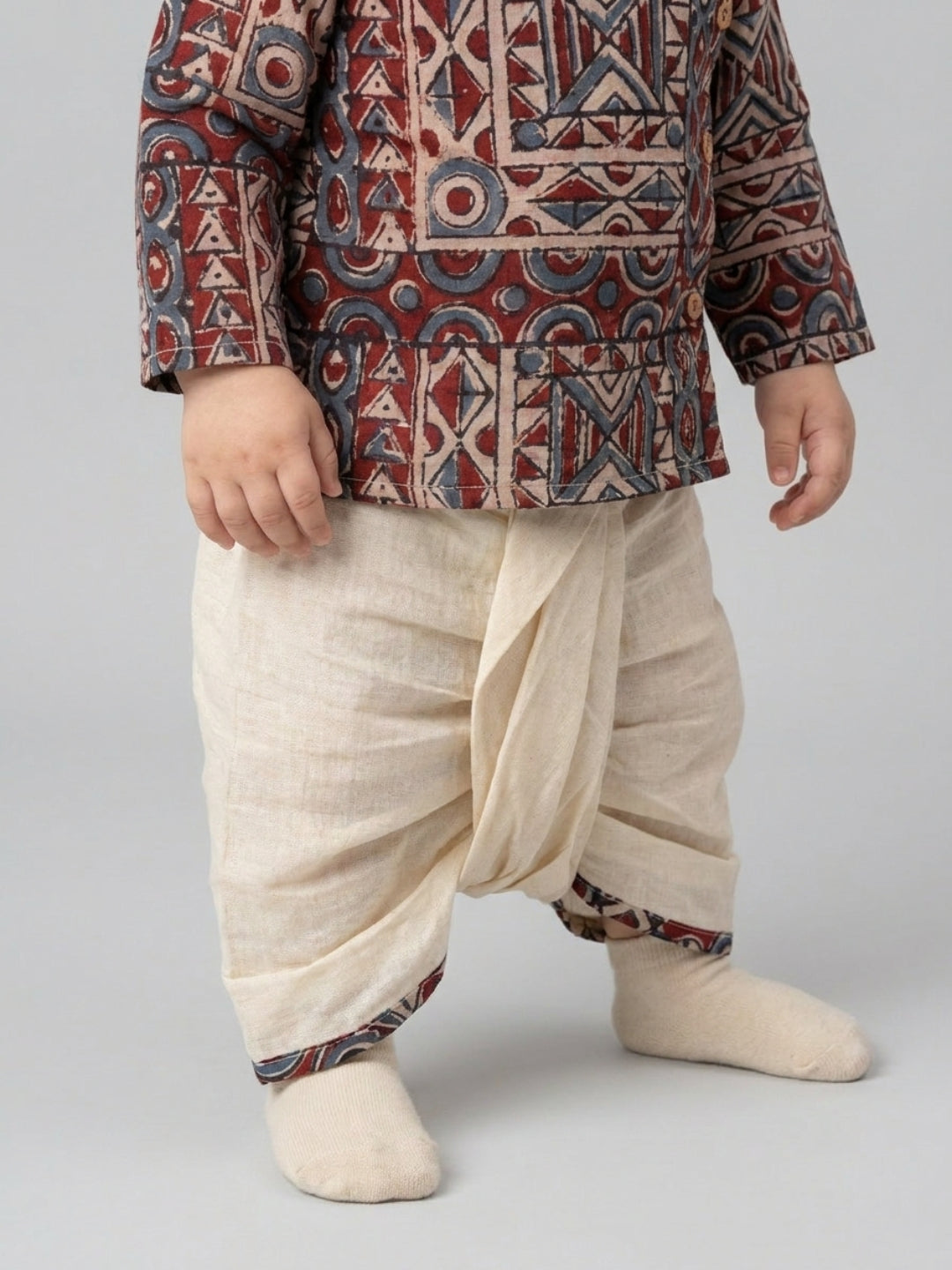 Biglilpeople Boys Geometric Printed Cotton Angrakha Style Dhoti Set