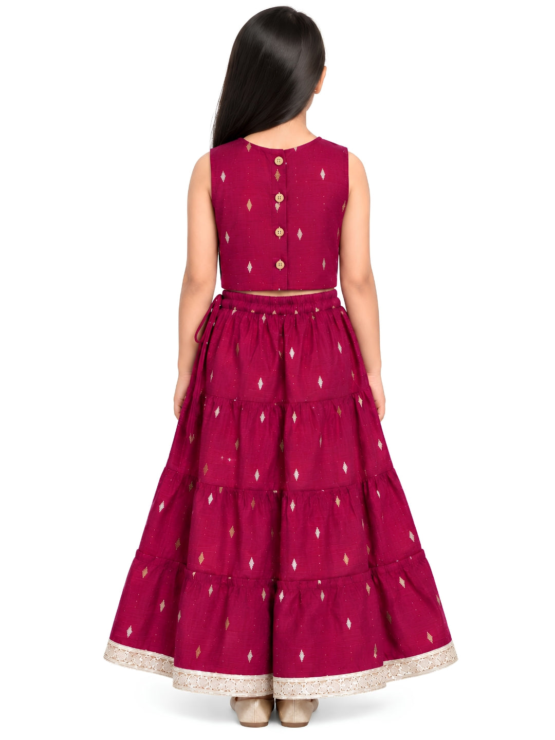 Biglilpeople Girls Round Neck Cotton Silk Lehenga Choli Set