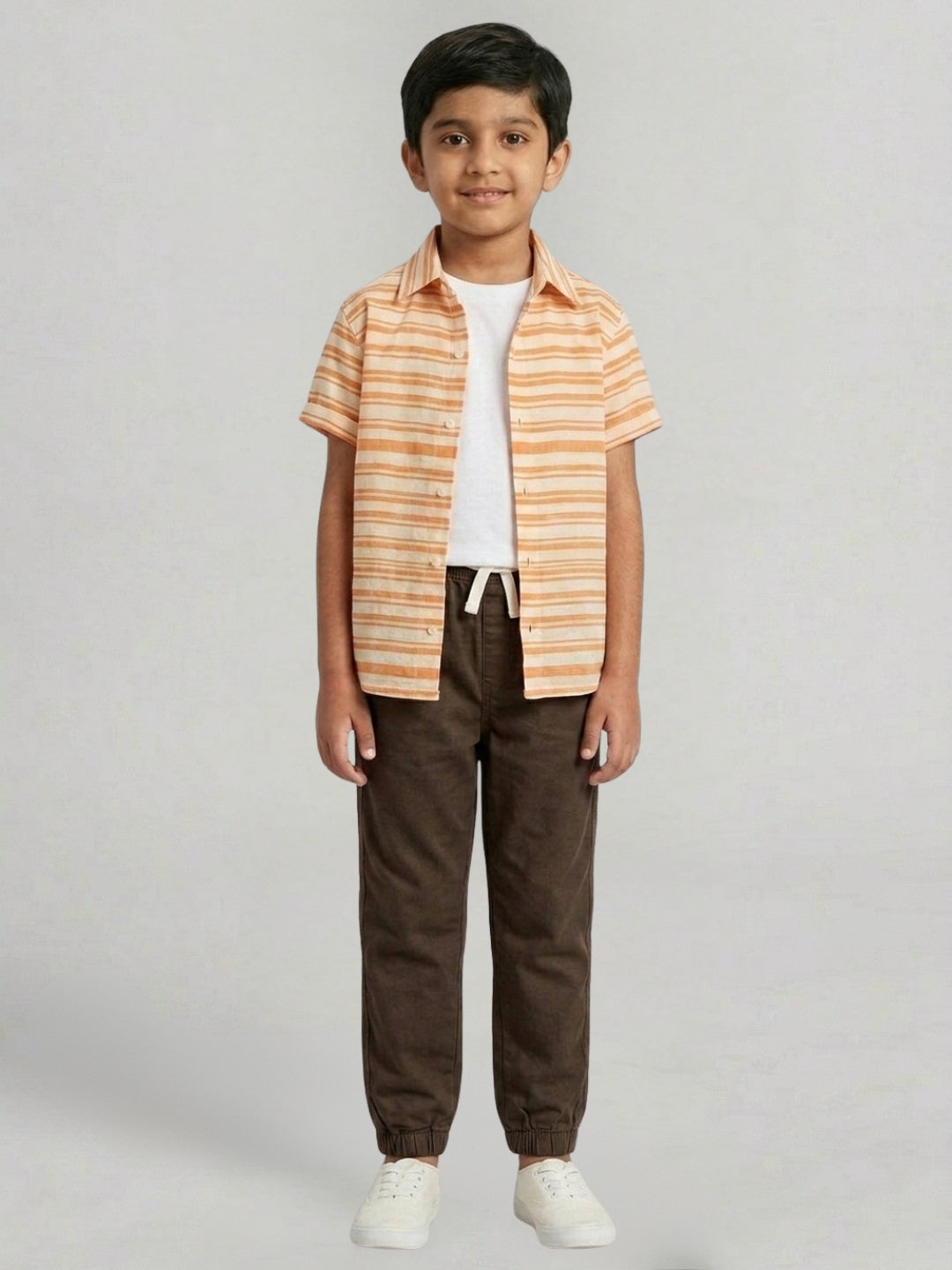 Boys Khaki Color Cotton Woven Joggers
