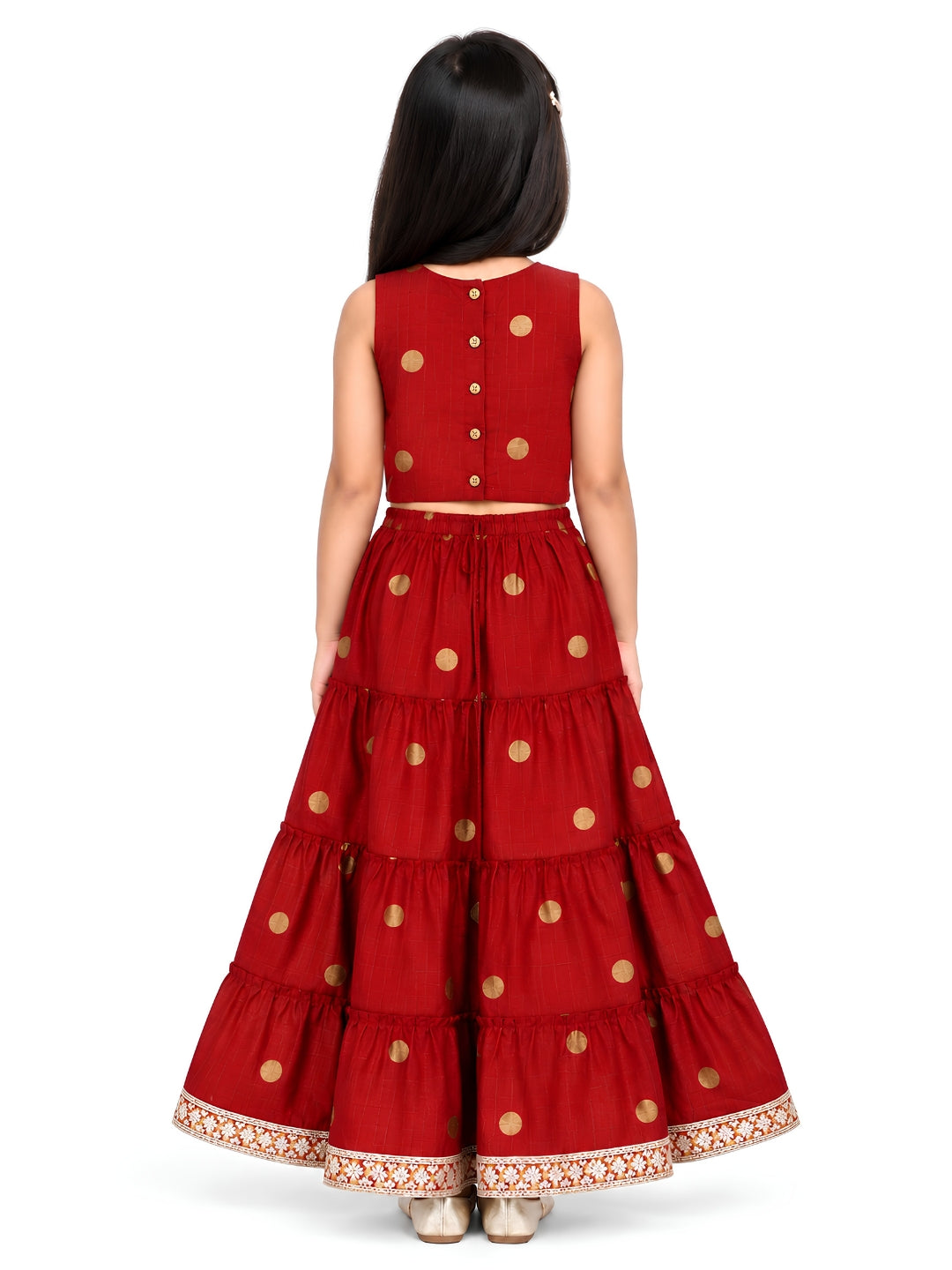 Biglilpeople Girls Round Neck Cotton Silk Lehenga Choli Set