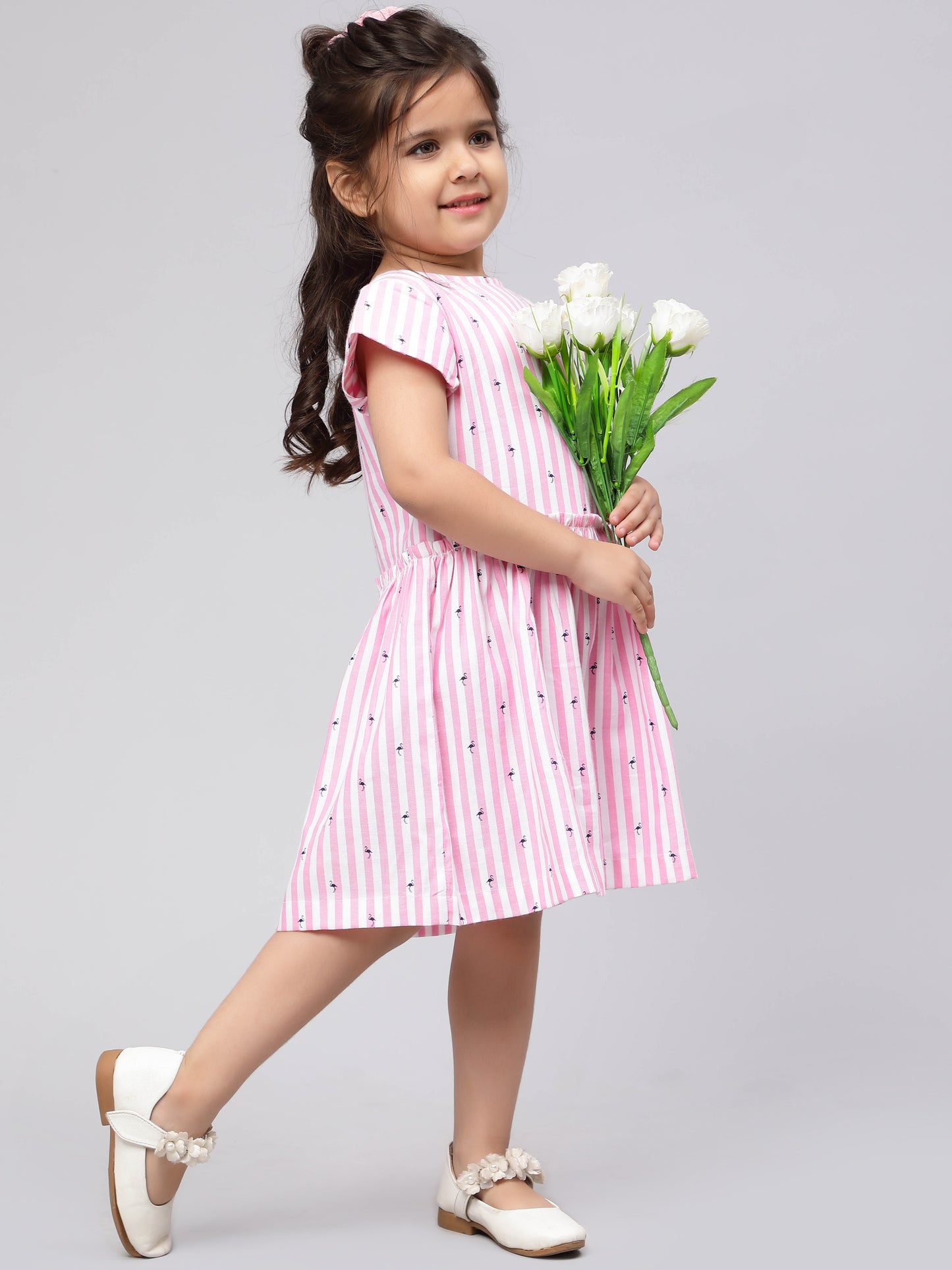 Pink & White Striped Dress for Girls