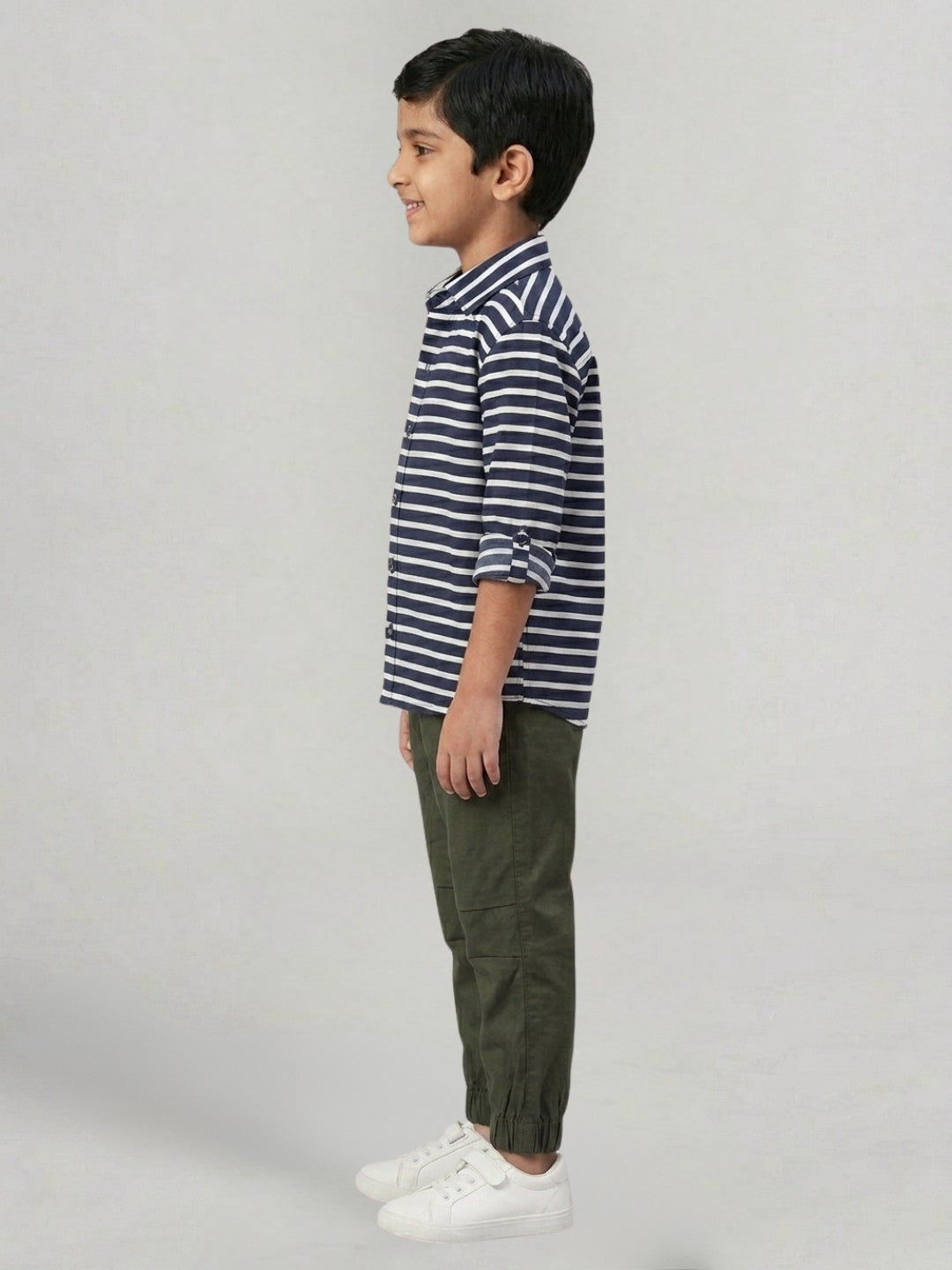 Boys Olive Color Cotton Woven Joggers