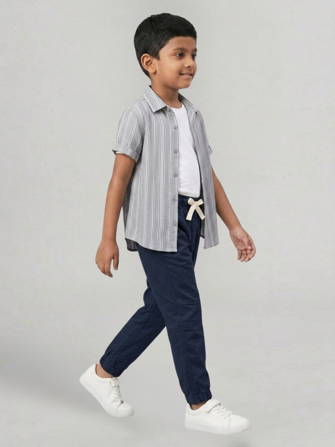 Boys Navy Color Cotton Woven Joggers