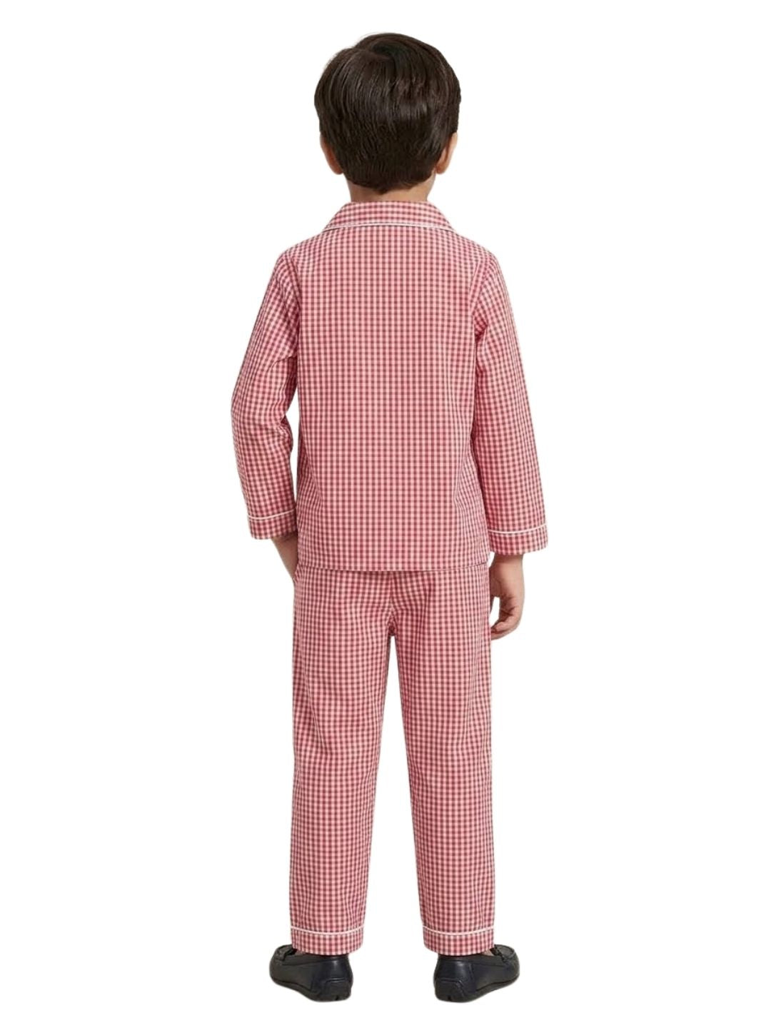 Biglilpeople Kids Unisex Red Checked Cotton Full Sleeve Shirt & Pajama Nightsuit
