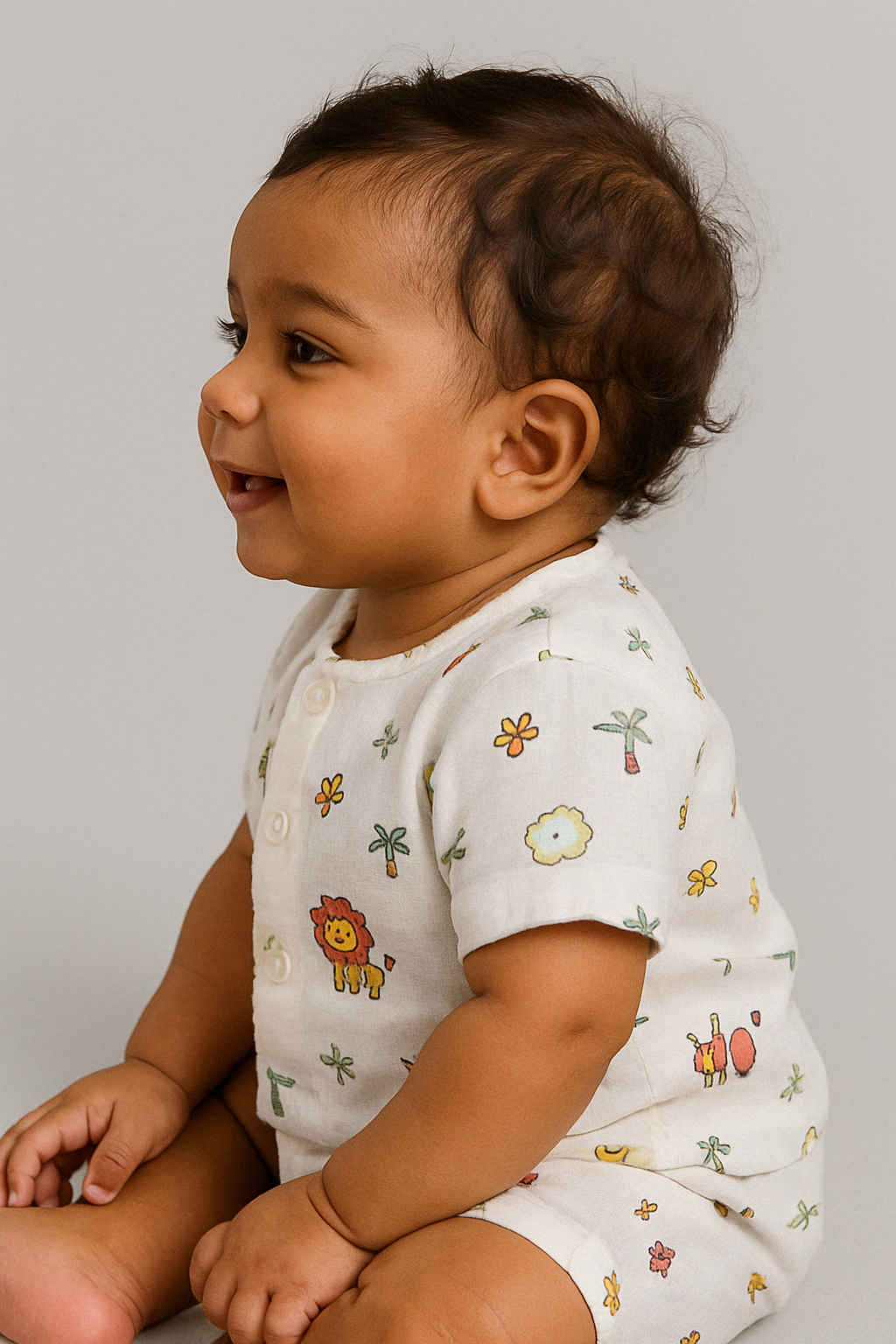 Infants' 100% Cotton Muslin Co-ord Set Soft & Comfy (Lion)