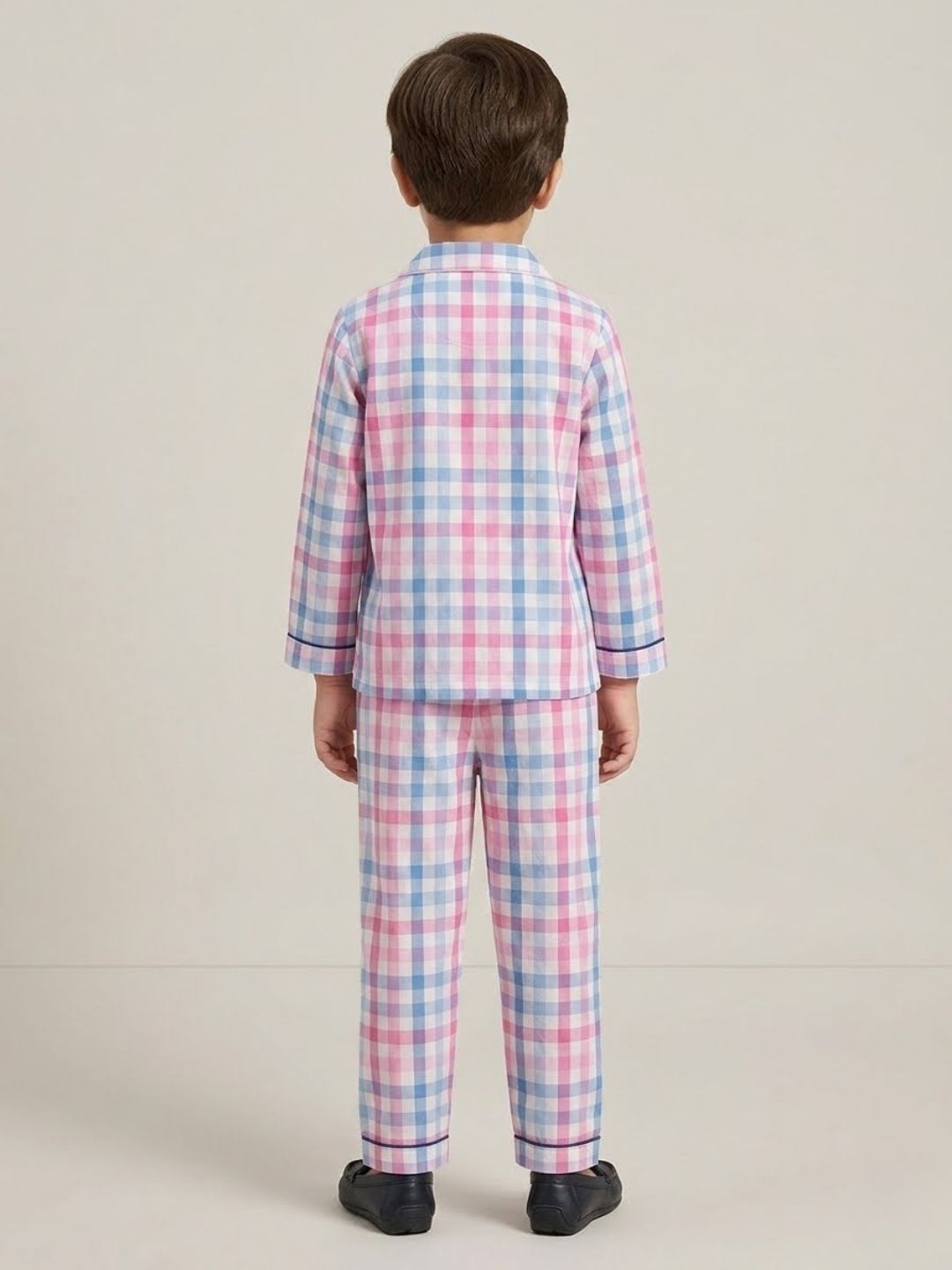 Biglilpeople Kids Unisex Multicolor Checked Cotton Full Sleeve Shirt & Pajama Nightsuit