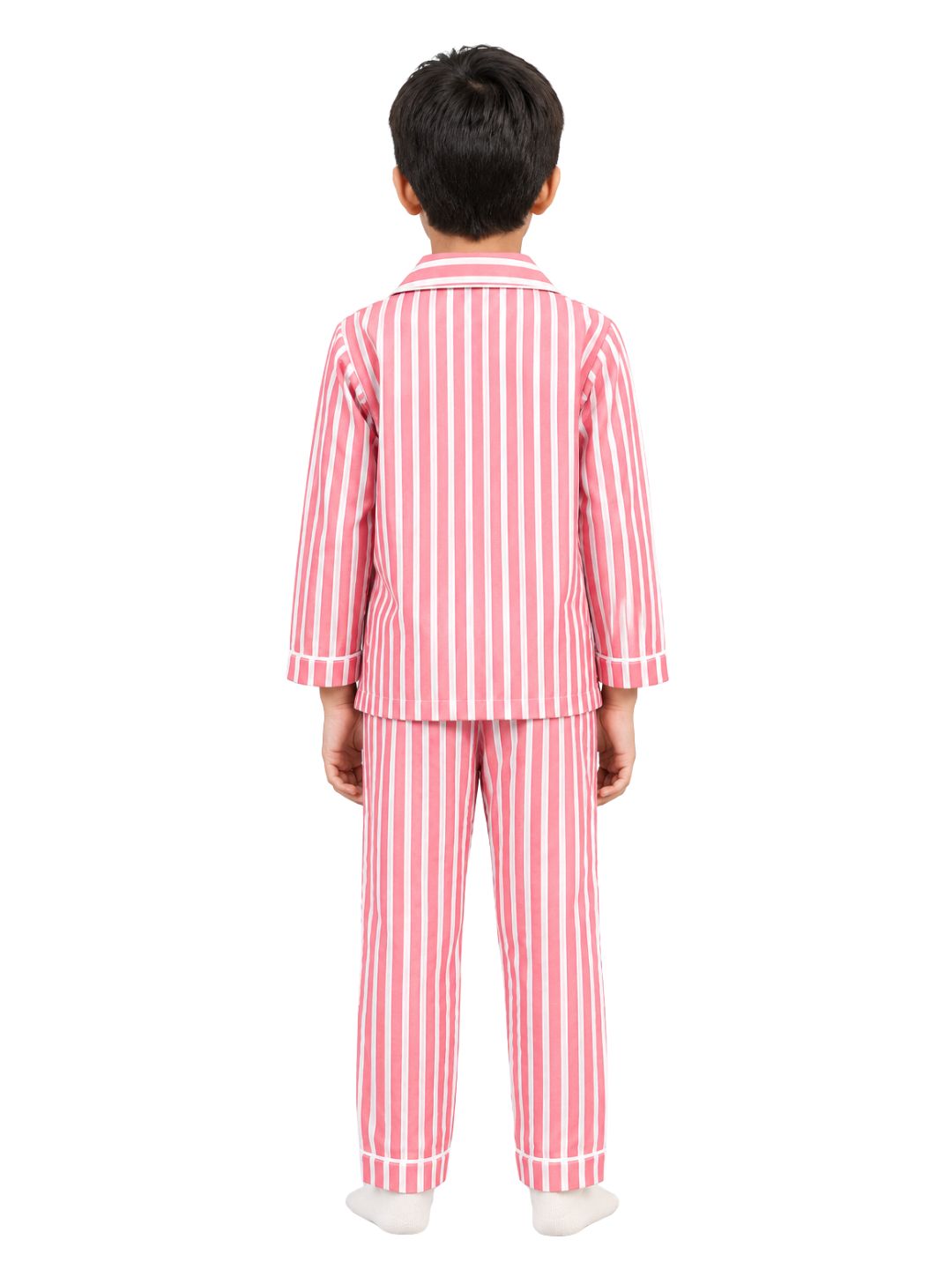Biglilpeople Kids Unisex Bold Red Striped Cotton Full Sleeve Shirt & Pajama Nightsuit