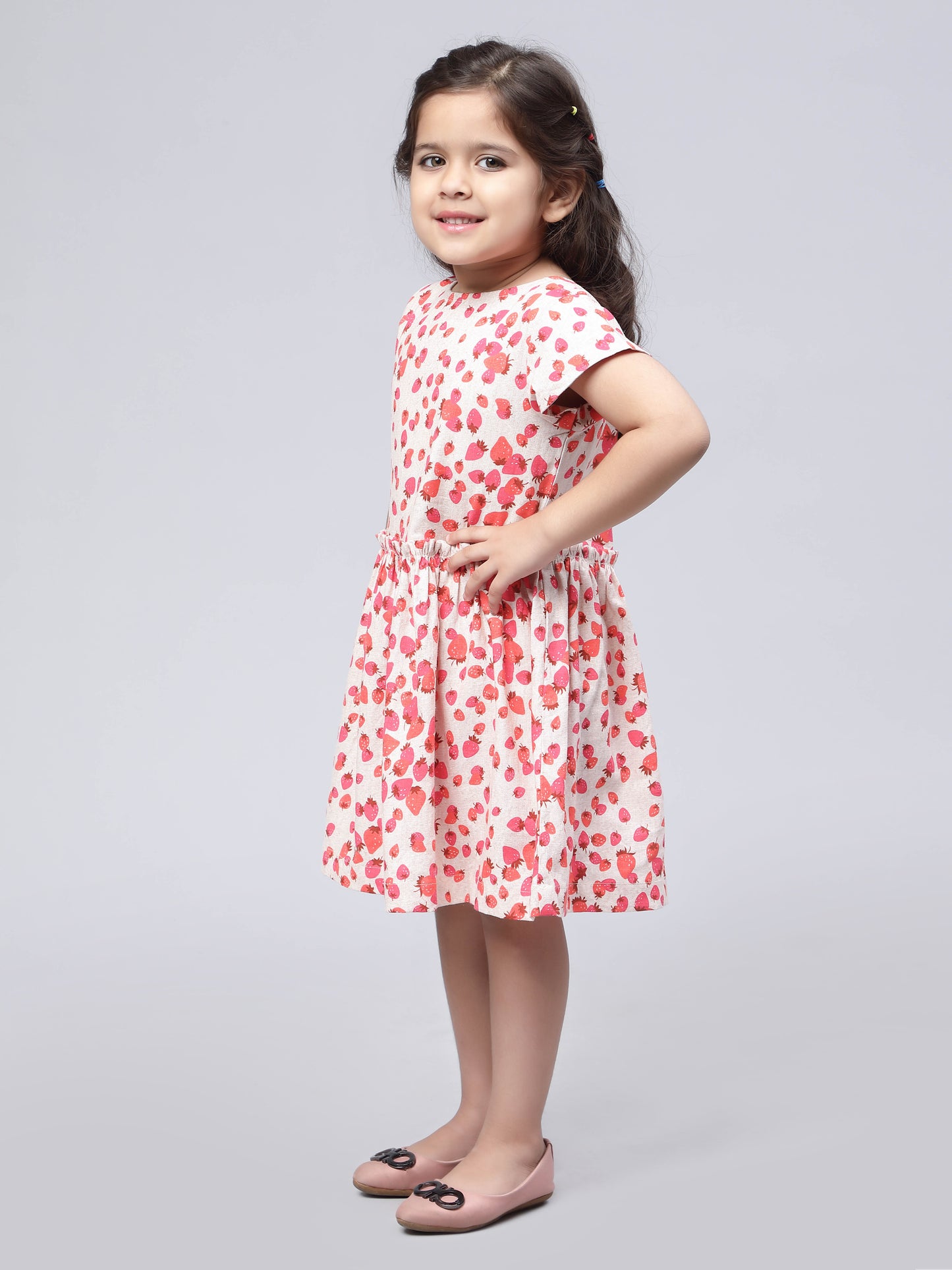 Strawberry Print Linen Dress for Girls