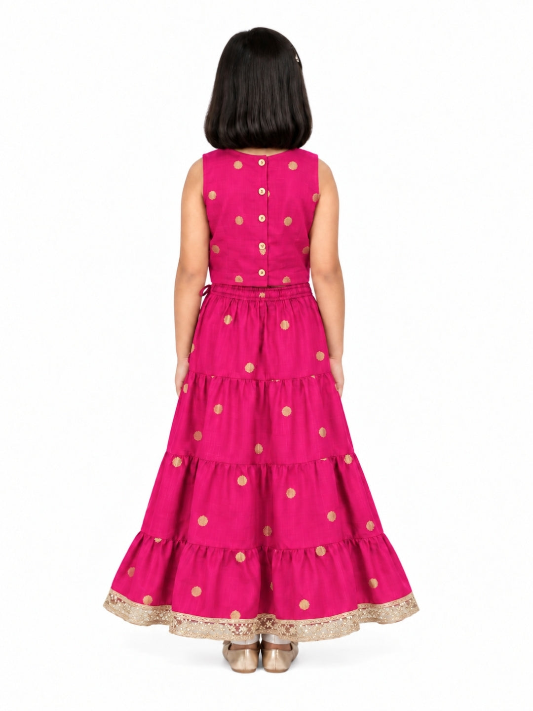 Biglilpeople Girls Round Neck Cotton Silk Lehenga Choli Set