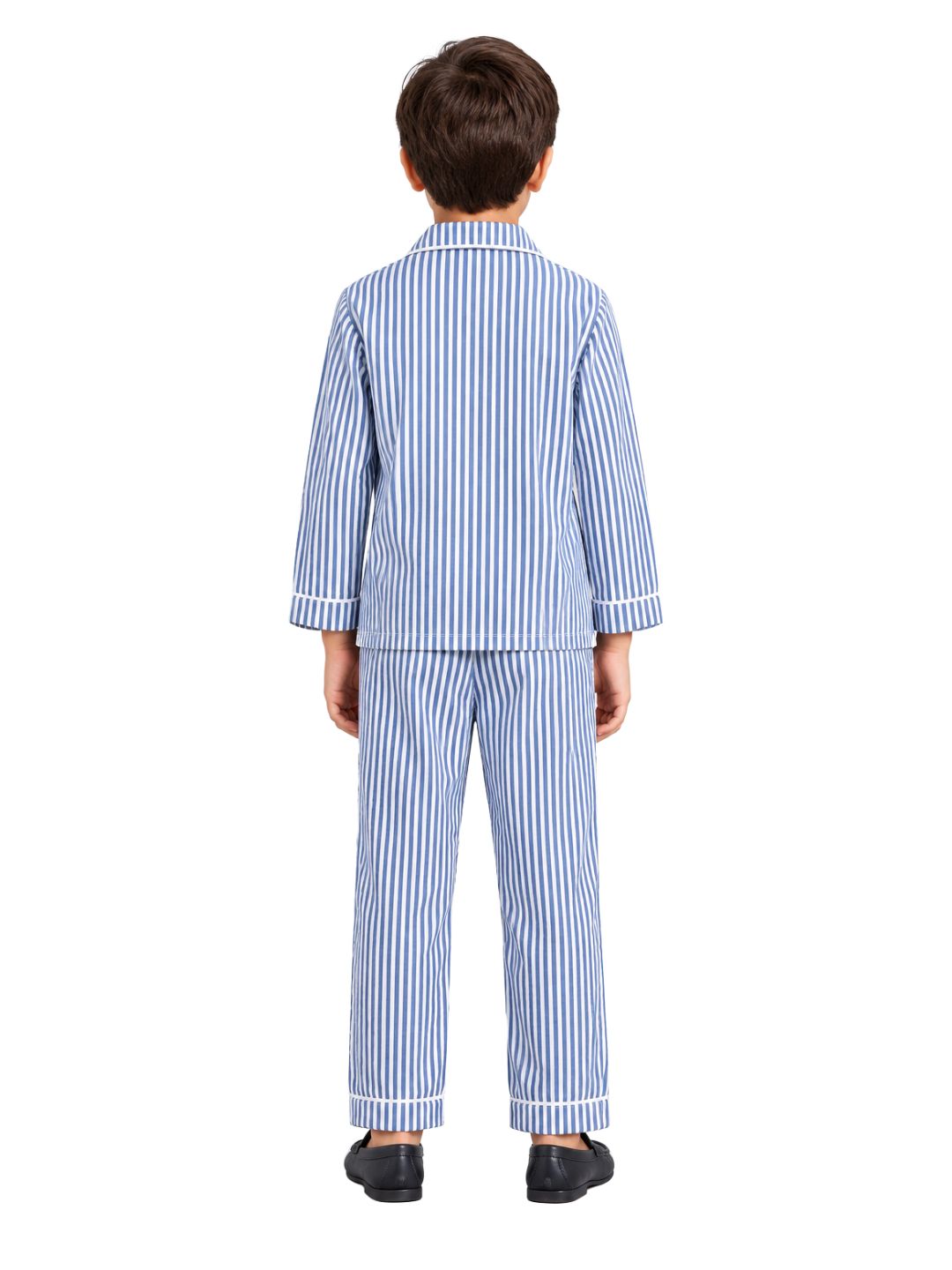 Biglilpeople Kids Unisex Blue Striped Cotton Full Sleeve Shirt & Pajama Nightsuit