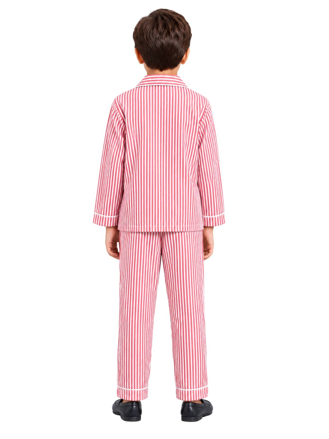 Biglilpeople Kids Unisex Micro Red Striped Cotton Full Sleeve Shirt & Pajama Nightsuit