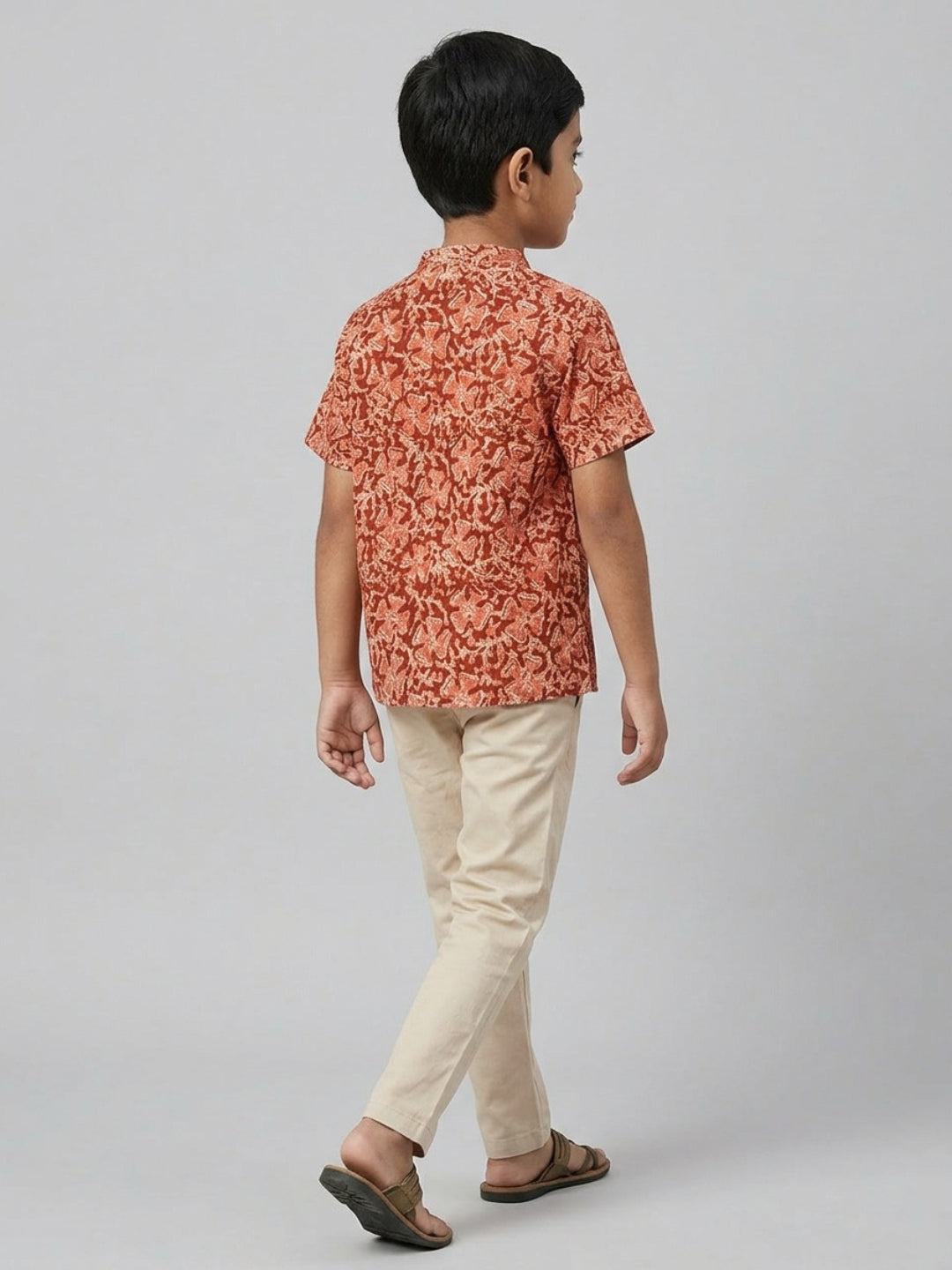 Biglilpeople Boys Ethnic Print Mandarin Collar Short Sleeves Shirt