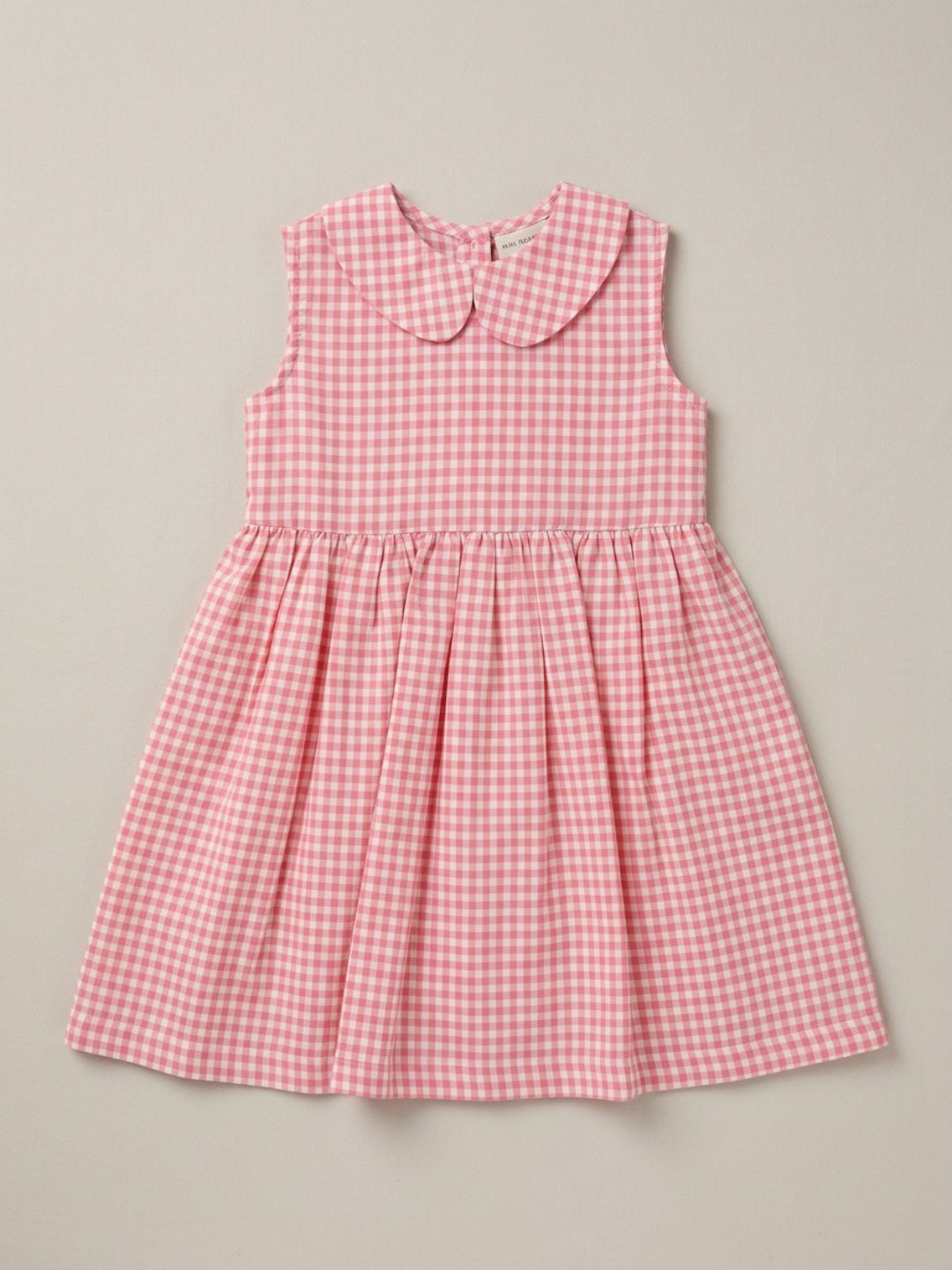 Girls Off White & Pink checked Knee Length Peter Pan Collar Dress