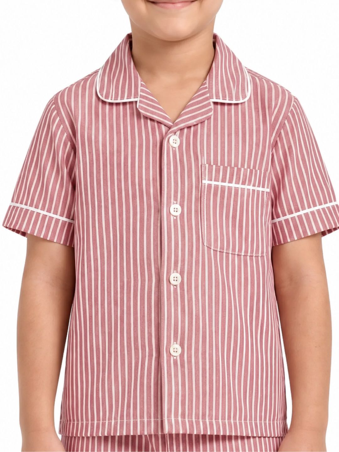 Biglilpeople Kids Unisex Micro-Red Stripe Cotton Short Sleeve Shirt & Shorts Nightsuit