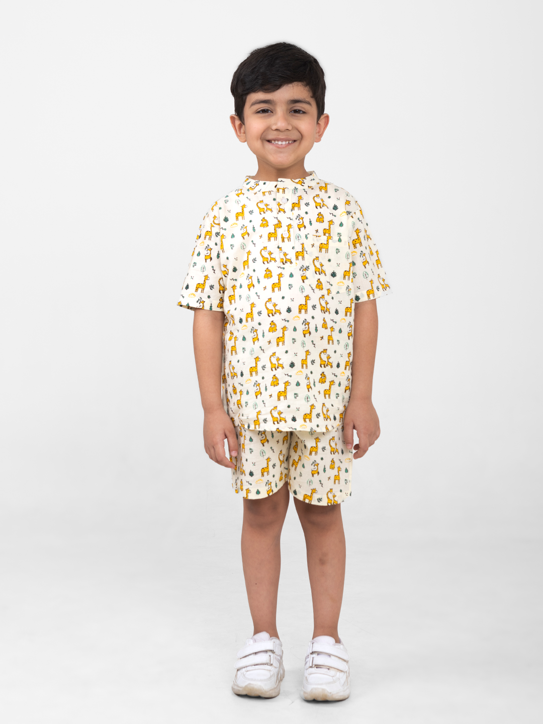 Conjunto de dos piezas de algodón de manga corta para niños unisex (estampado de animales)