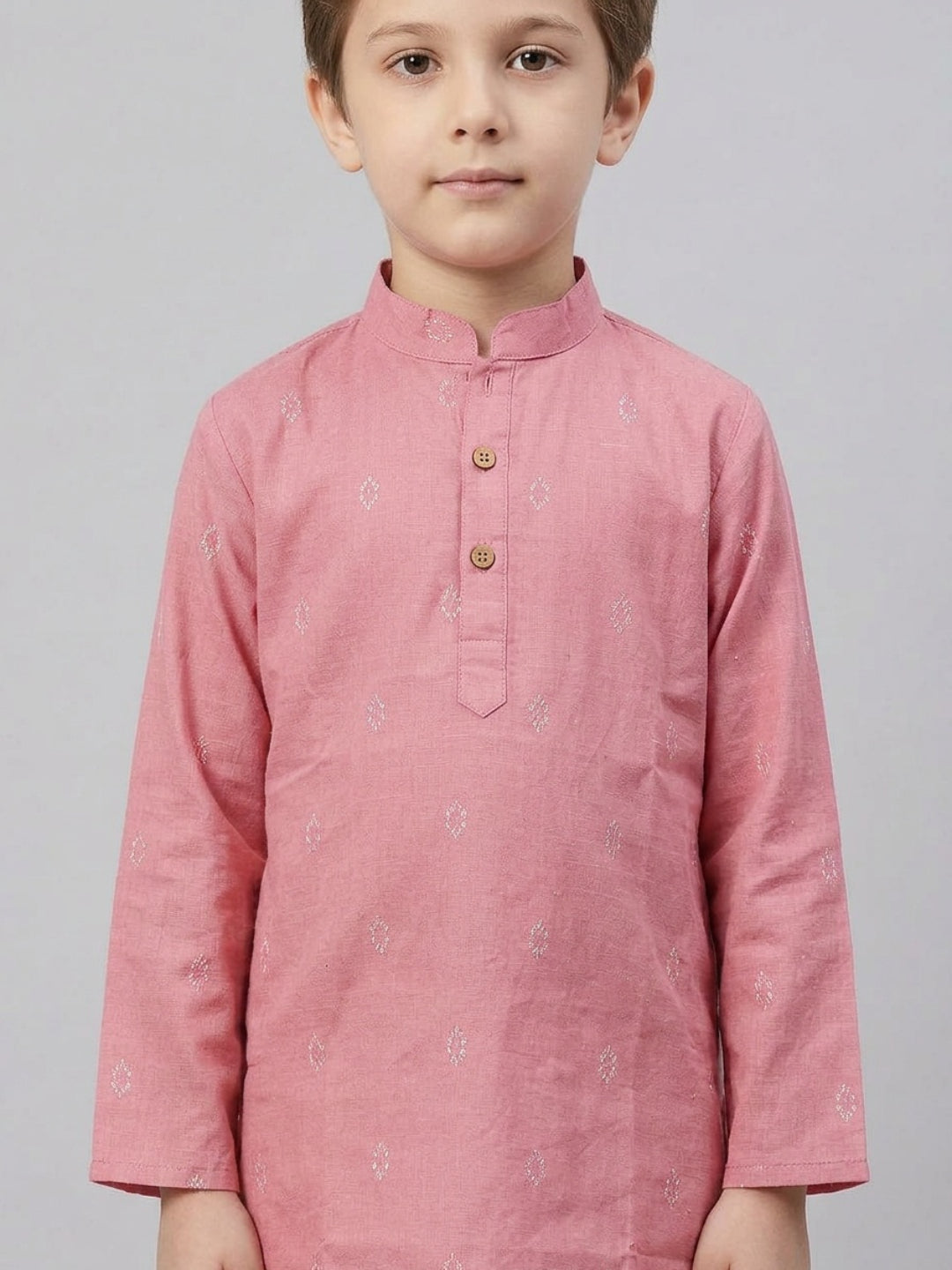 Biglilpeople Boys Pink Cotton Kurta Set with Buta Motif