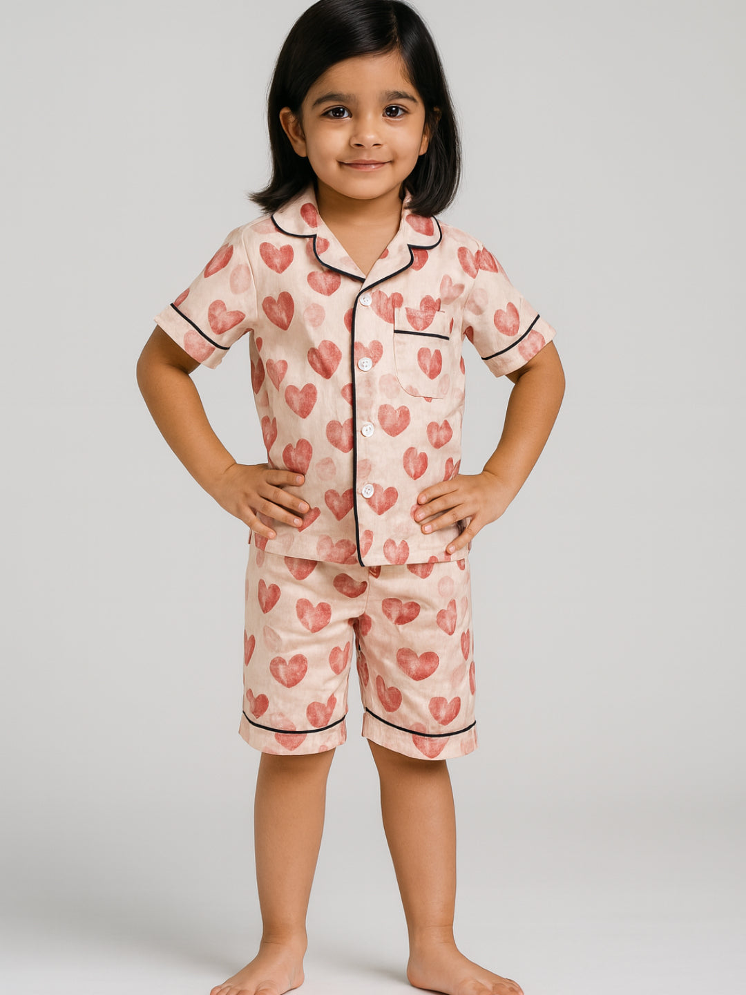 Printed Half Sleeves Night Suits For Boys and Girls-Red