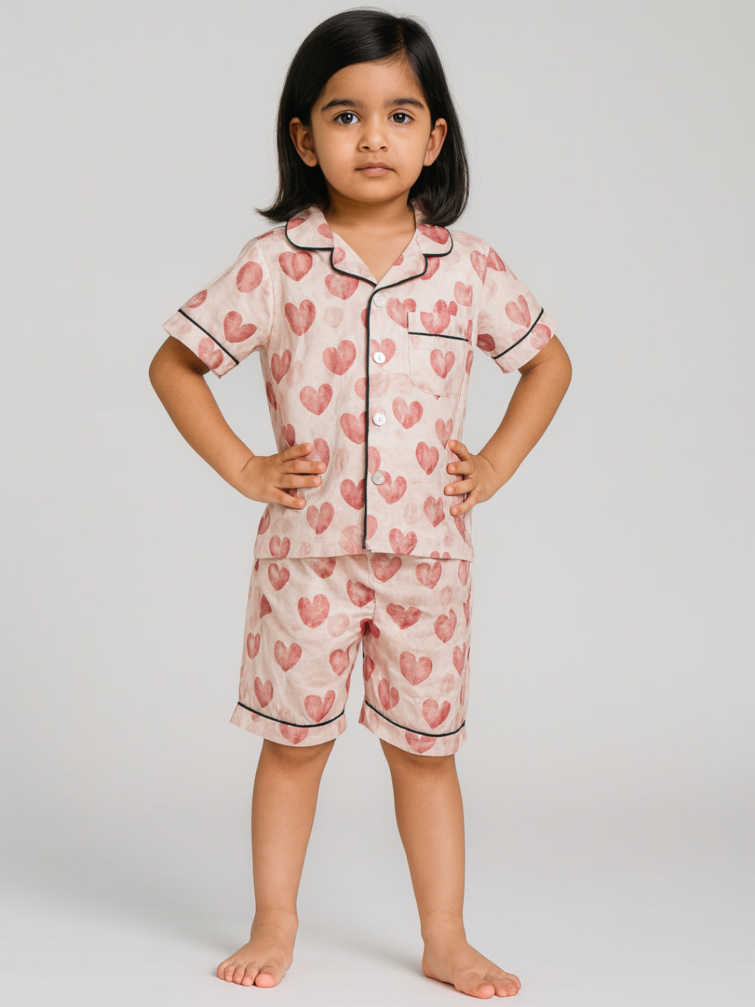 Printed Half Sleeves Night Suits For Boys and Girls-Red