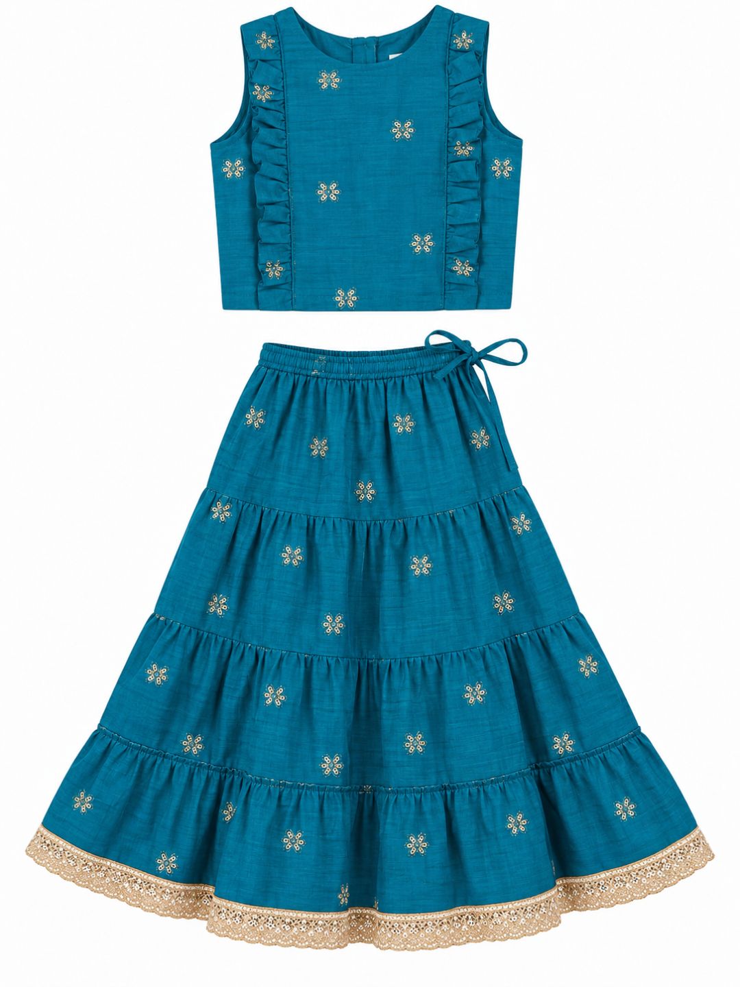 Biglilpeople Girls Round Neck Cotton Silk Lehenga Choli Set
