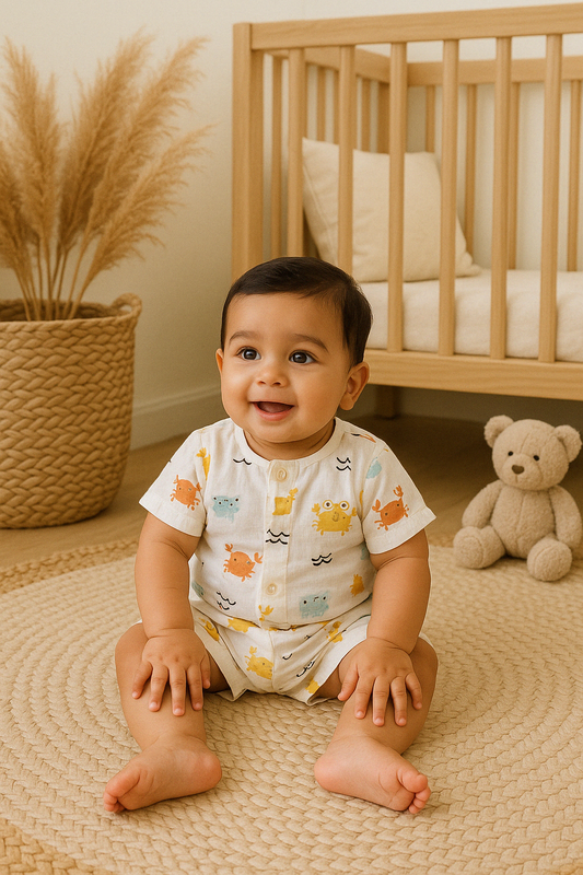 Infants' 100% Cotton Muslin Co-ord Set Soft & Comfy (Crab)