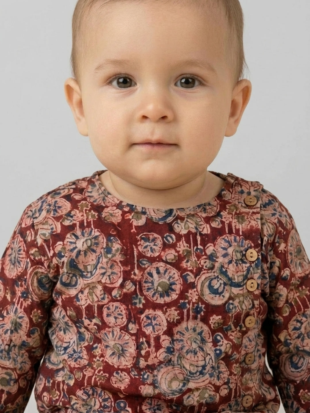 Biglilpeople Boys Maroon Floral Printed Cotton Angrakha Style Dhoti Set