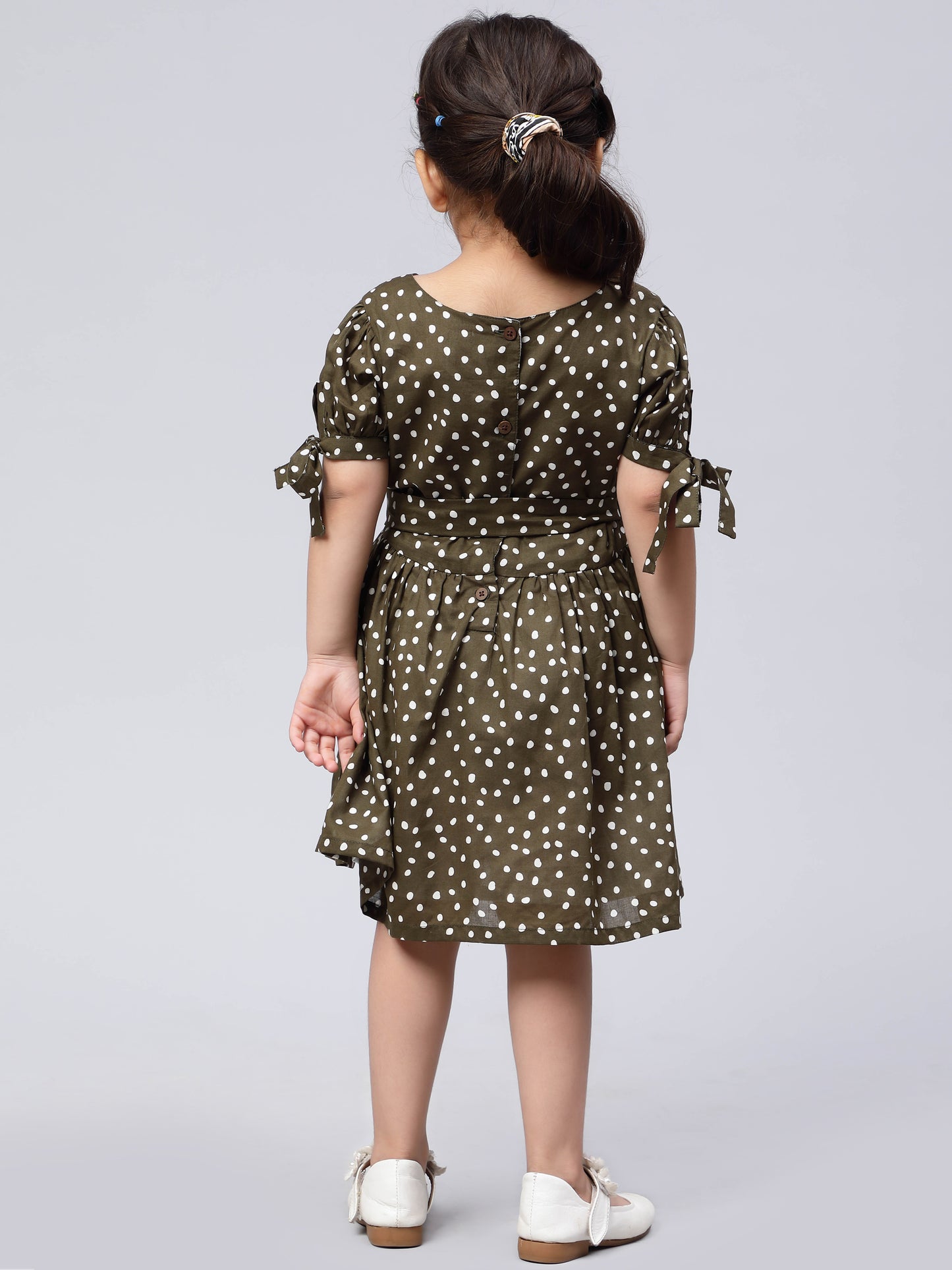 Olive Polka Dotted Dress for Girls