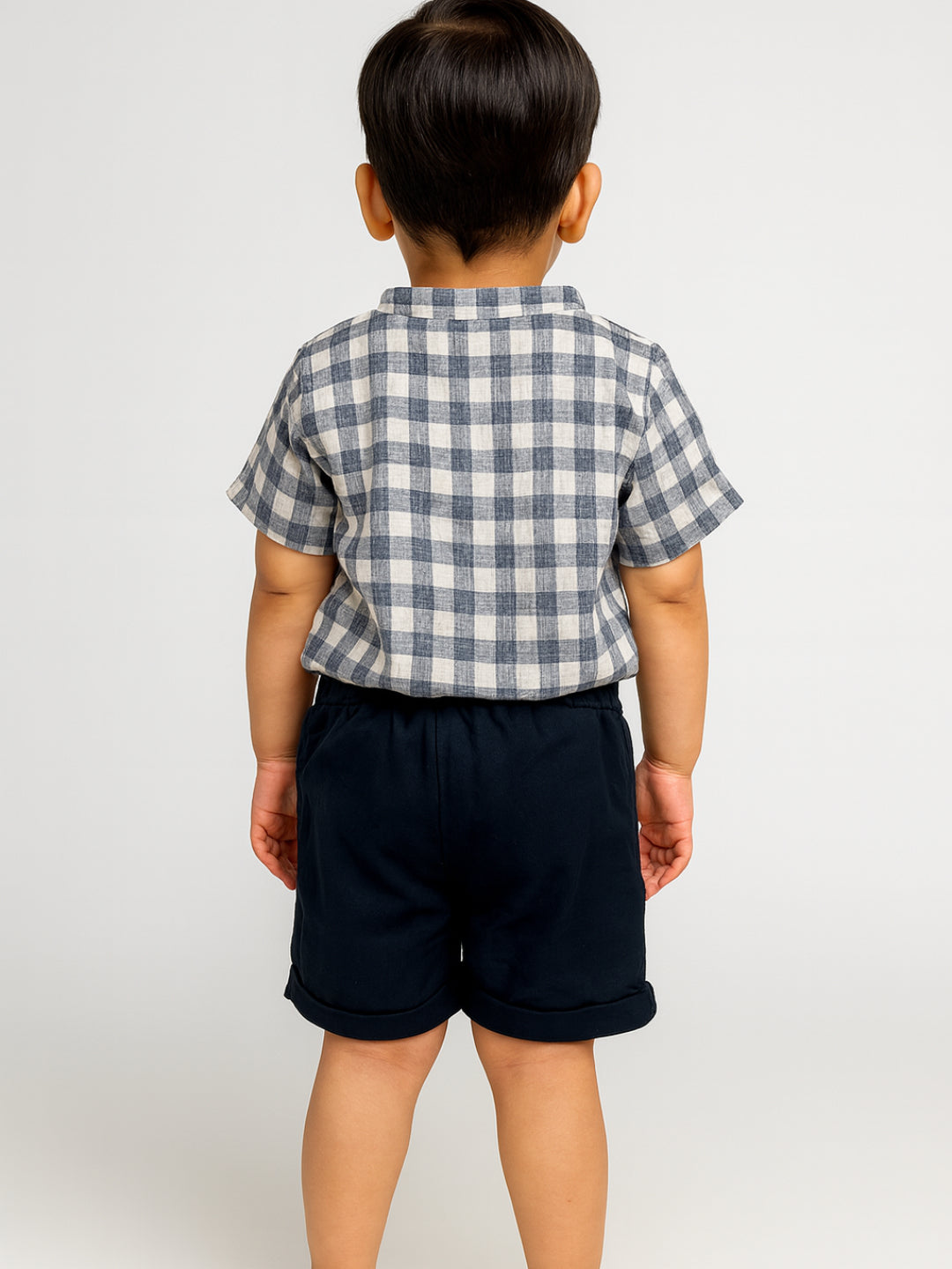 Infants Boys Mandarin Collar Checks Shirts and Shorts