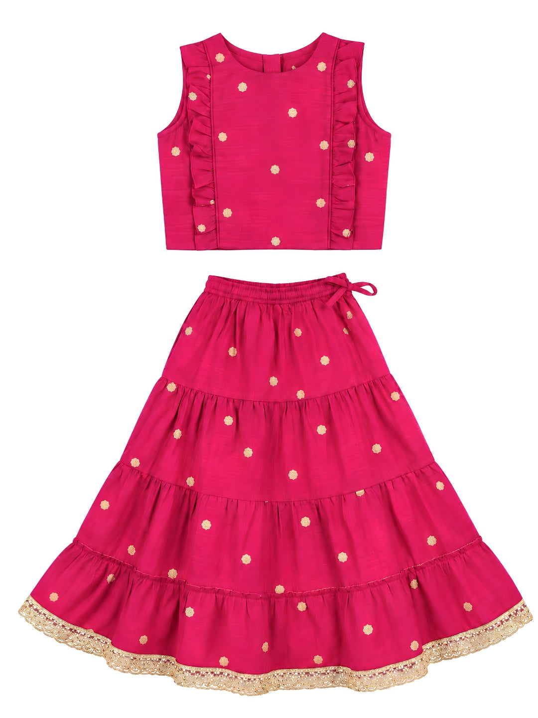 Biglilpeople Girls Round Neck Cotton Silk Lehenga Choli Set
