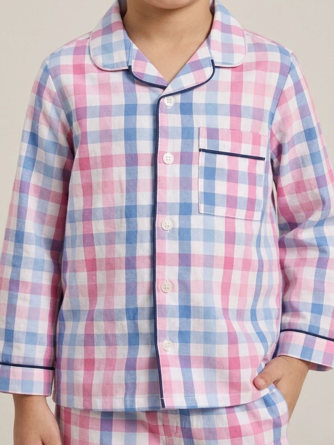 Biglilpeople Kids Unisex Multicolor Checked Cotton Full Sleeve Shirt & Pajama Nightsuit