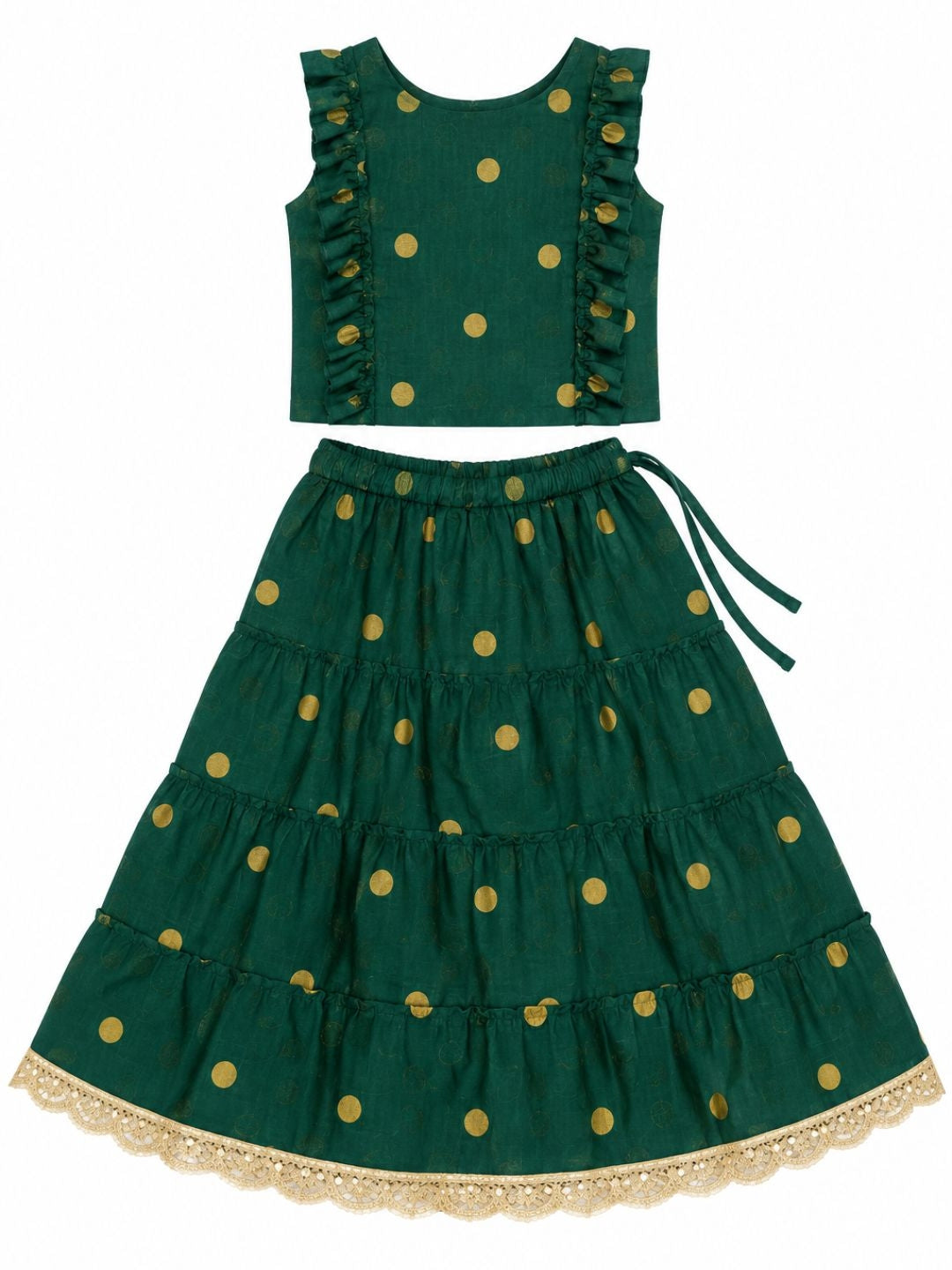 Biglilpeople Girls Round Neck Cotton Silk Sleeveless Lehenga Choli Set