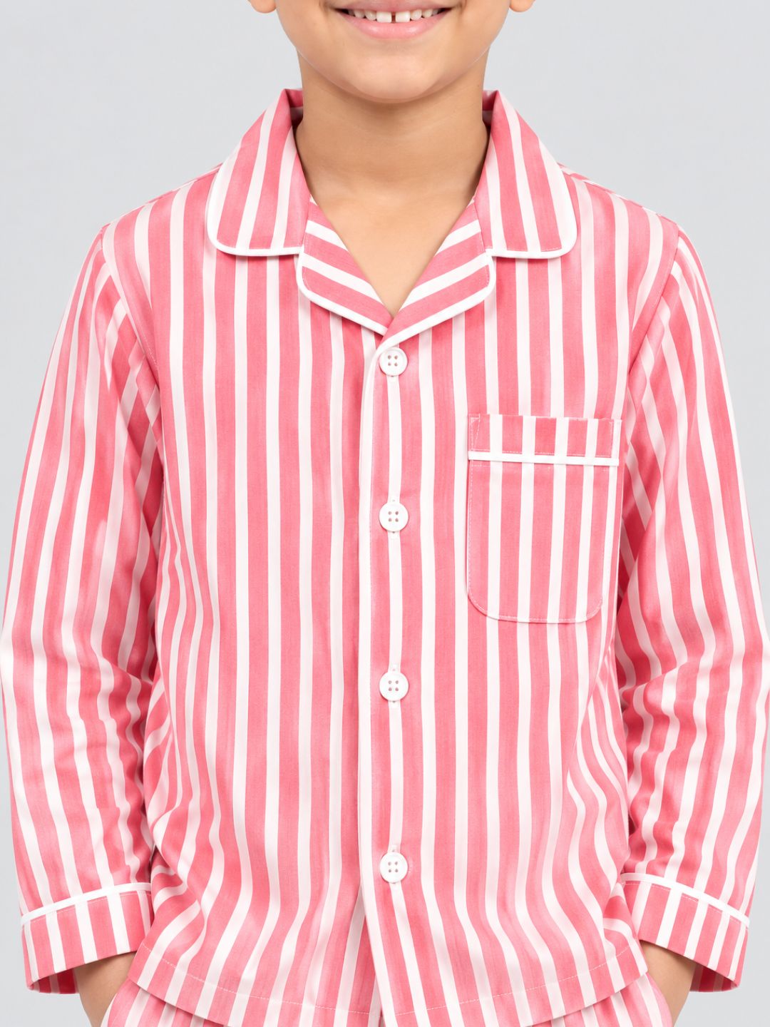 Biglilpeople Kids Unisex Bold Red Striped Cotton Full Sleeve Shirt & Pajama Nightsuit