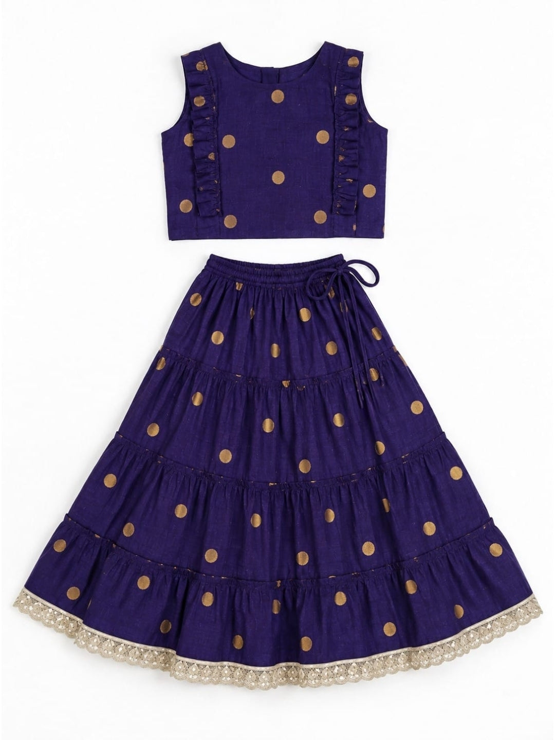 Biglilpeople Girls Round Neck Cotton Silk Lehenga Choli Set