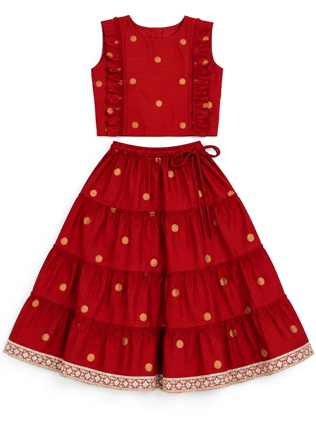 Biglilpeople Girls Round Neck Cotton Silk Lehenga Choli Set